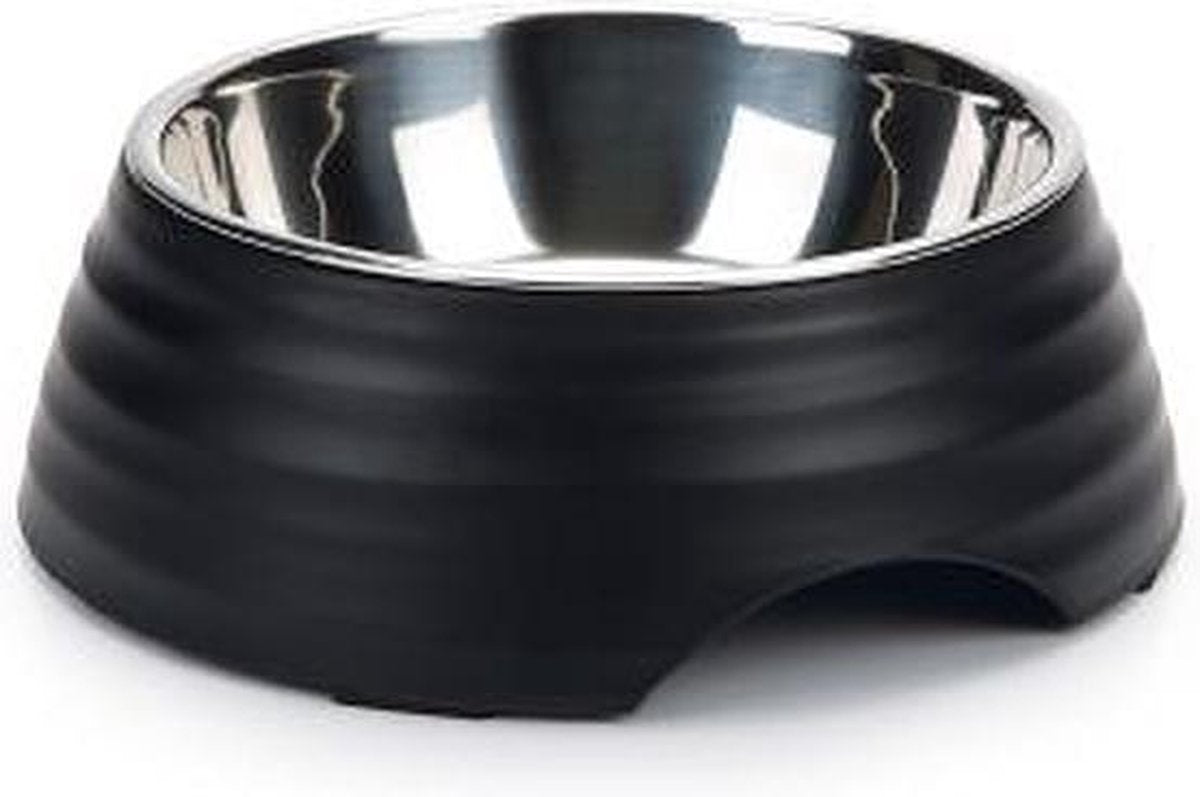 BEEZTEES Hondenvoerbak Rimpu zwart - 14cm RVS/Melamine