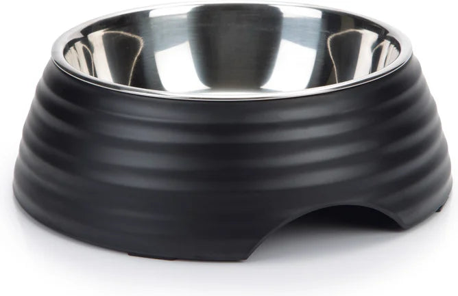 BEEZTEES Hondenvoerbak Rimpu zwart - 22cm RVS/Melamine