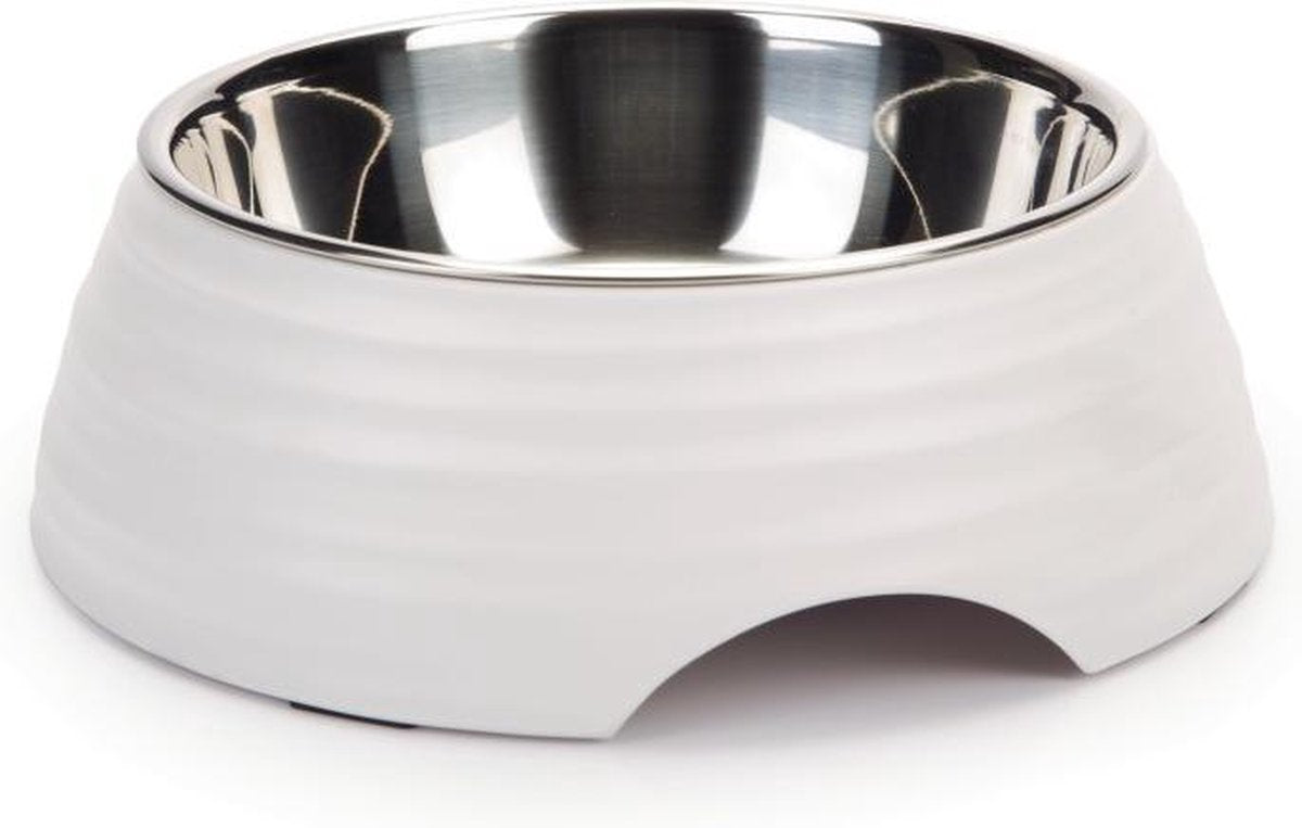BEEZTEES Hondenvoerbak Rimpu wit - 22cm RVS/Melamine