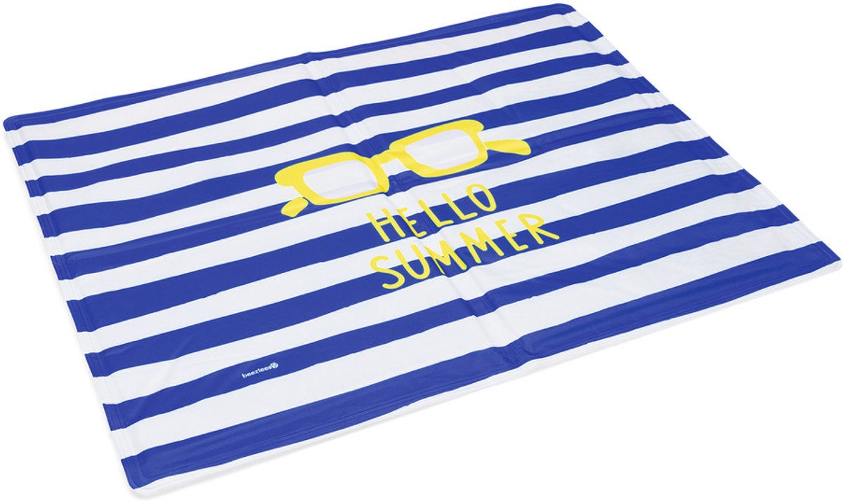 BEEZTEES Koelmat Hello summer - 65x50cm Blauw/wit