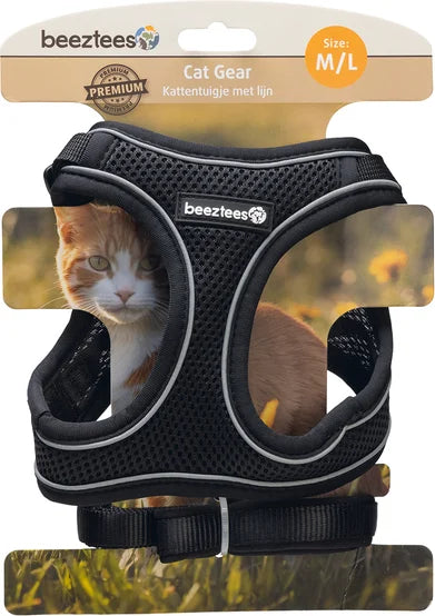 BEEZTEES PARINCA Kattentuigje + leiband - zwart Borstomtrek 37/42cm