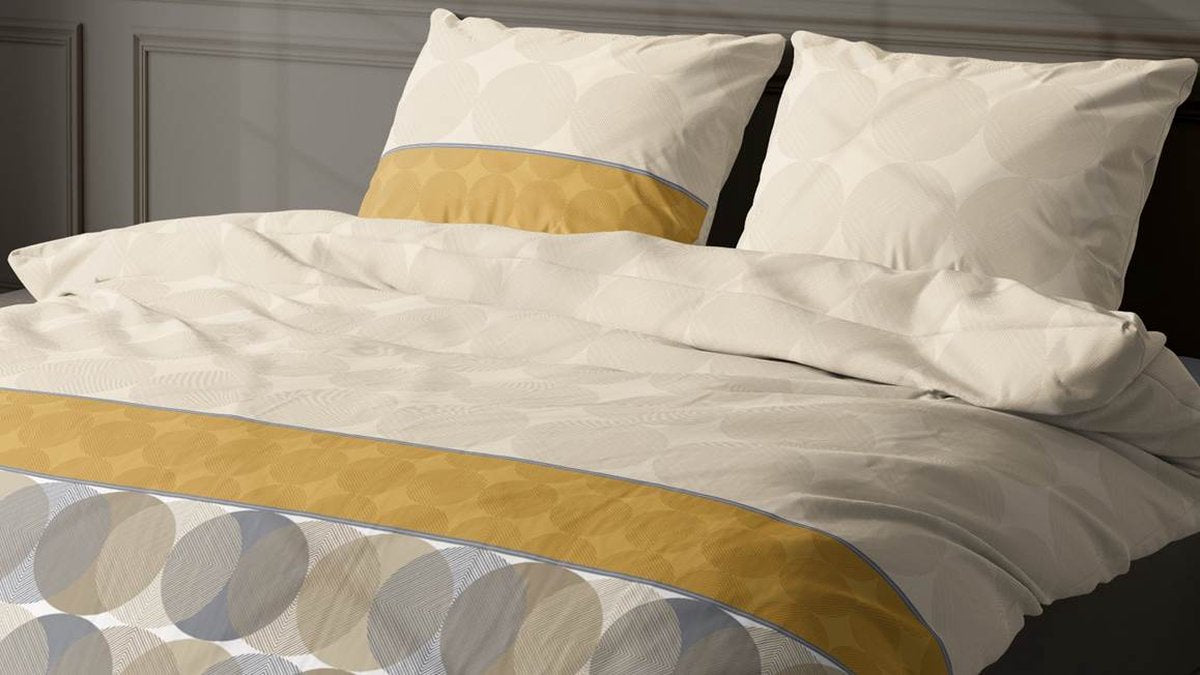SATIN D'OR Dekbedovertrek - 260x200cm - Cercles beige/ oker satijn