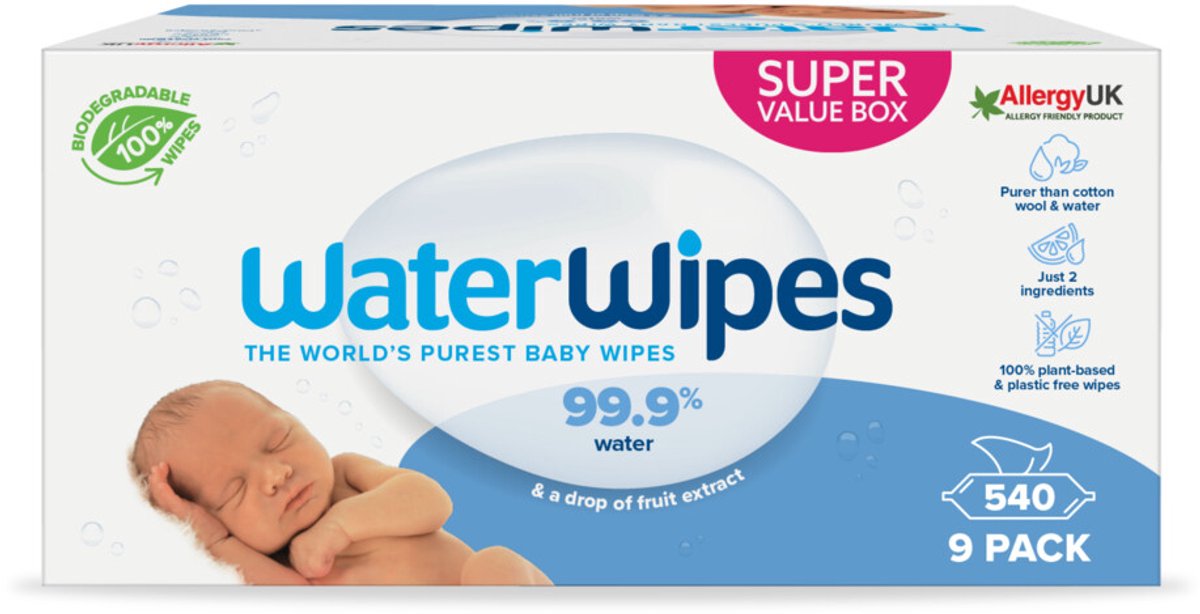 WaterWipes bio 9x 60st. vochtige babydoekjes 99.9% water - 1doos