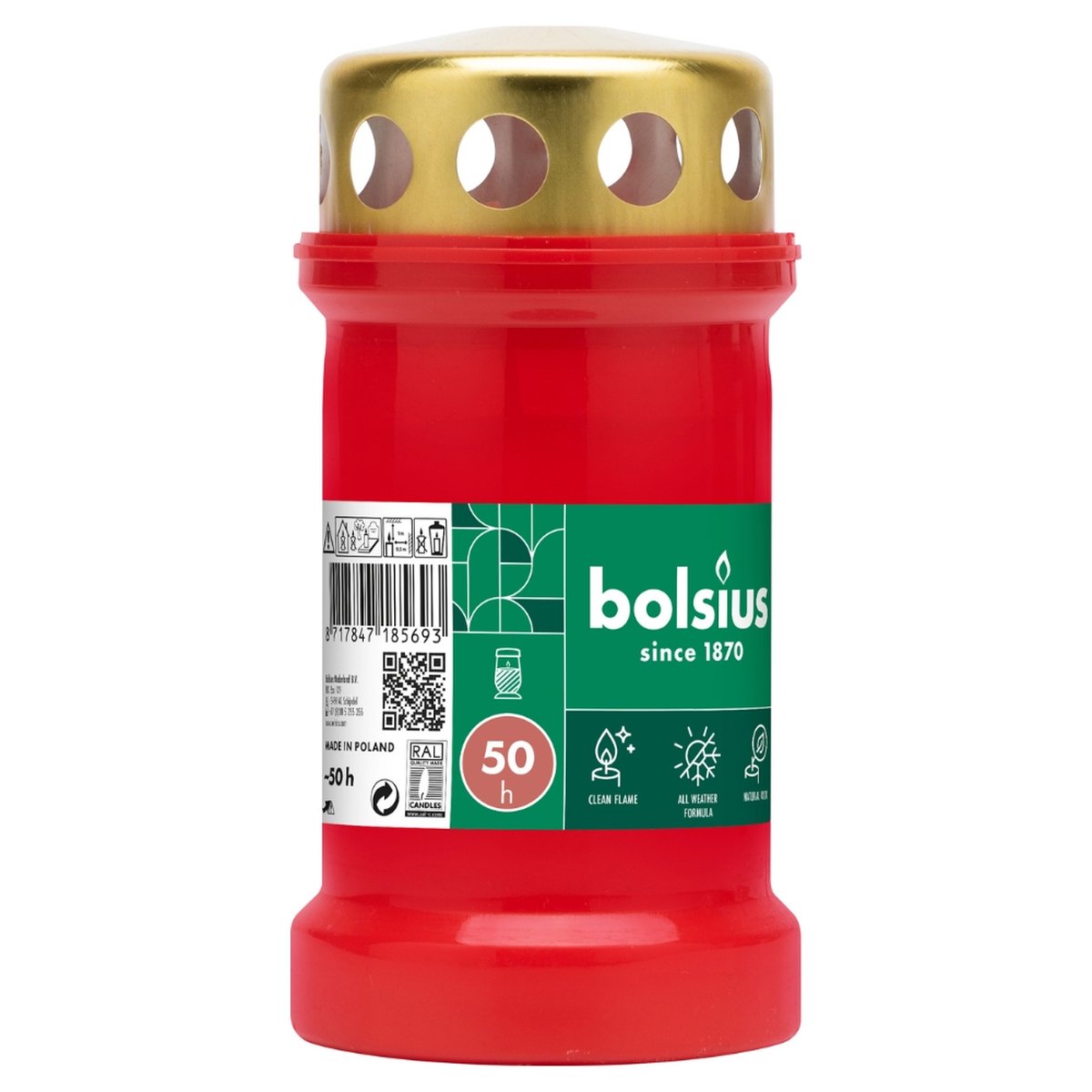 BOLSIUS Graflicht met deksel - rood - nr.3 - herdenkingslicht