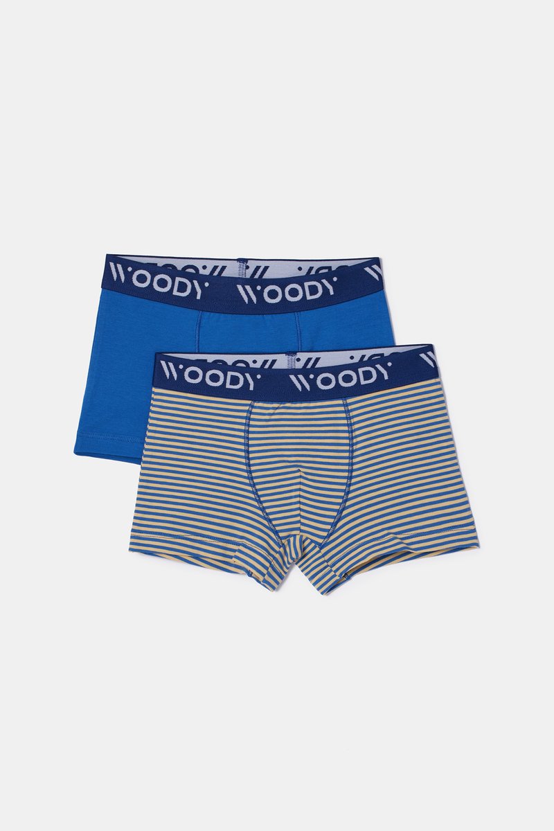 WOODY Jongens boxer set blauw + streep - 24m/2Y