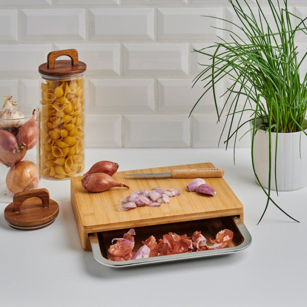 NOGENT Snijplank bamboe met inox lade - 28,5x21x4cm