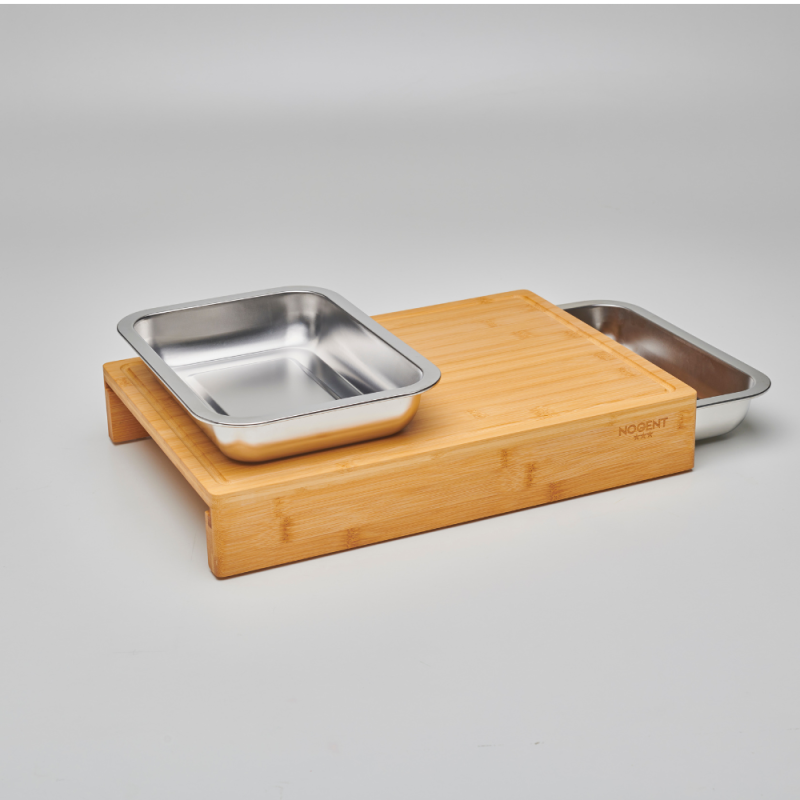 NOGENT Snijplank bamboe met 2 inox lades - 41x28,5x6,5cm