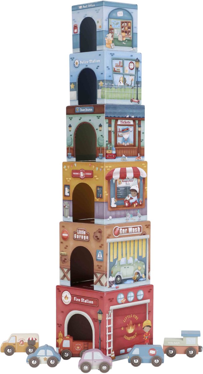 LITTLE DUTCH Stapelblokken m/auto's