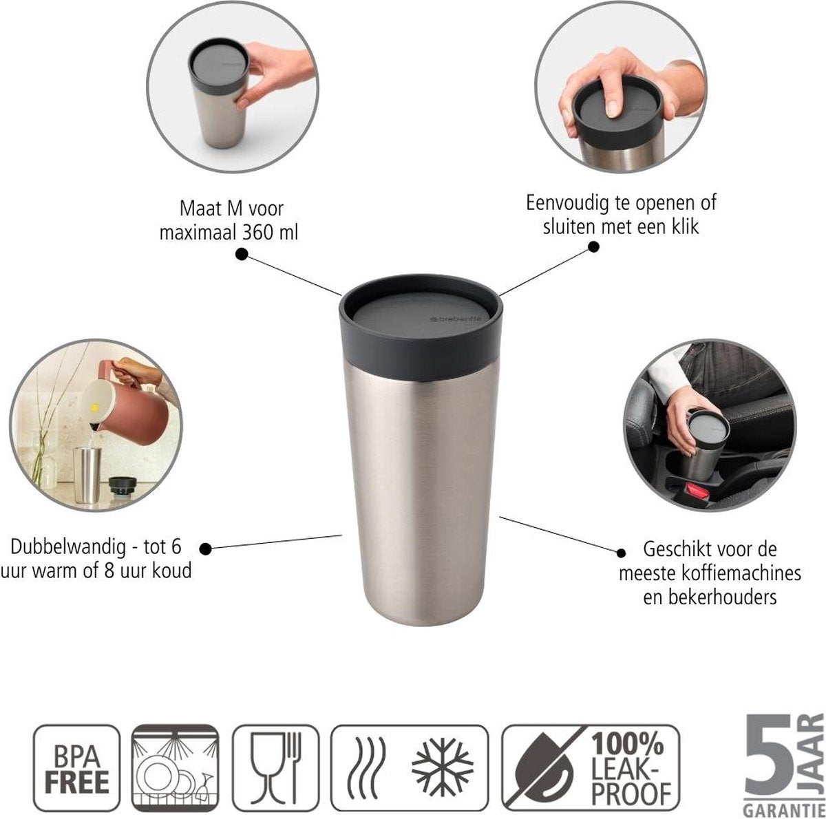 BRABANTIA Make & take isoleerbeker 0.36L - d. grijs