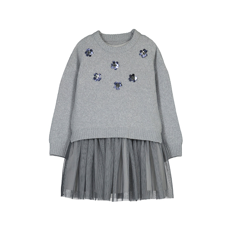 MAYORAL G Combined knit dress - silver - 4