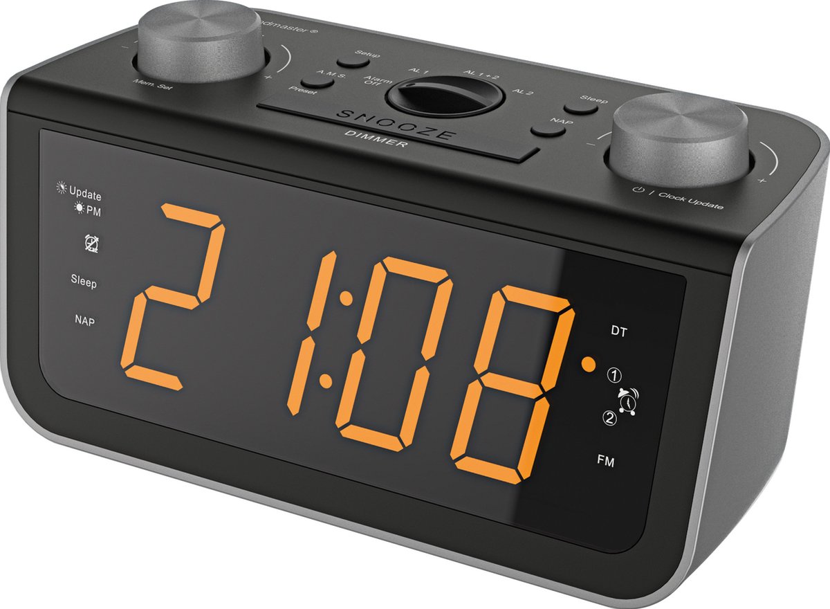 SOUNDMASTER FM Wekkerradio m/grote display - zwart