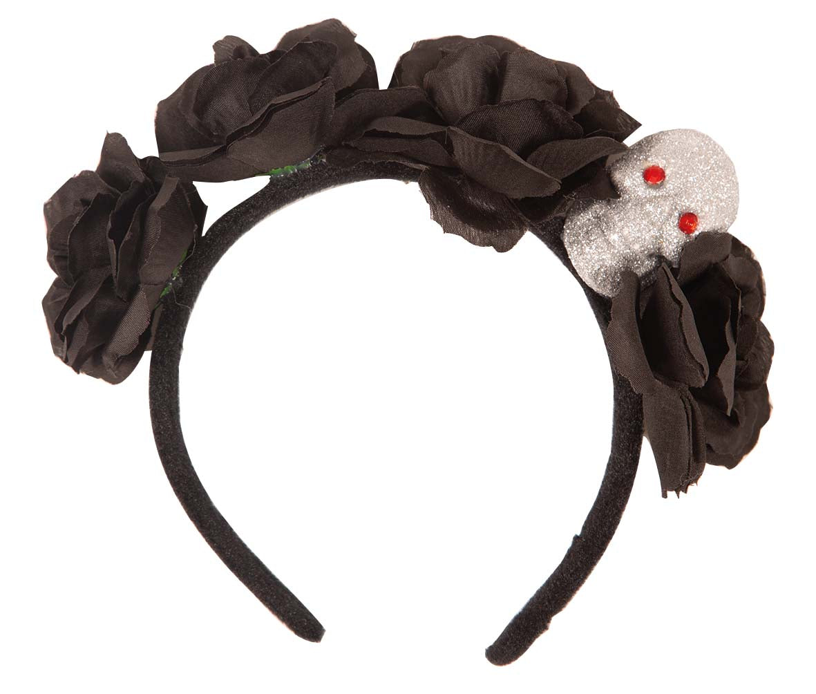 Bloemen diadeem - zwart