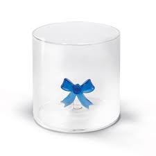 WD Glas 250ml in borosilicaat glas - strik blauw deco