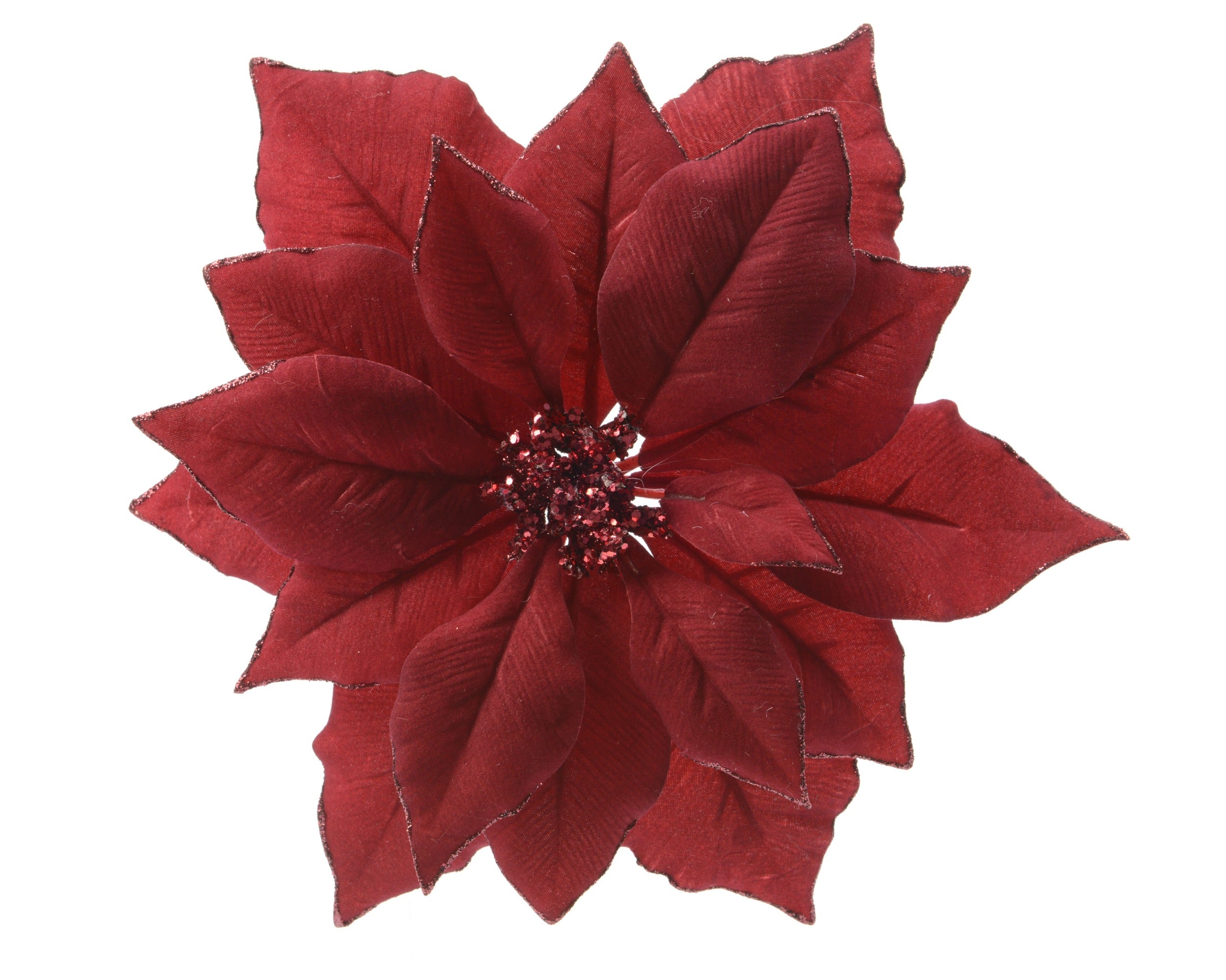 Kerstdeco kerstster glitter op clip 24cm - rood