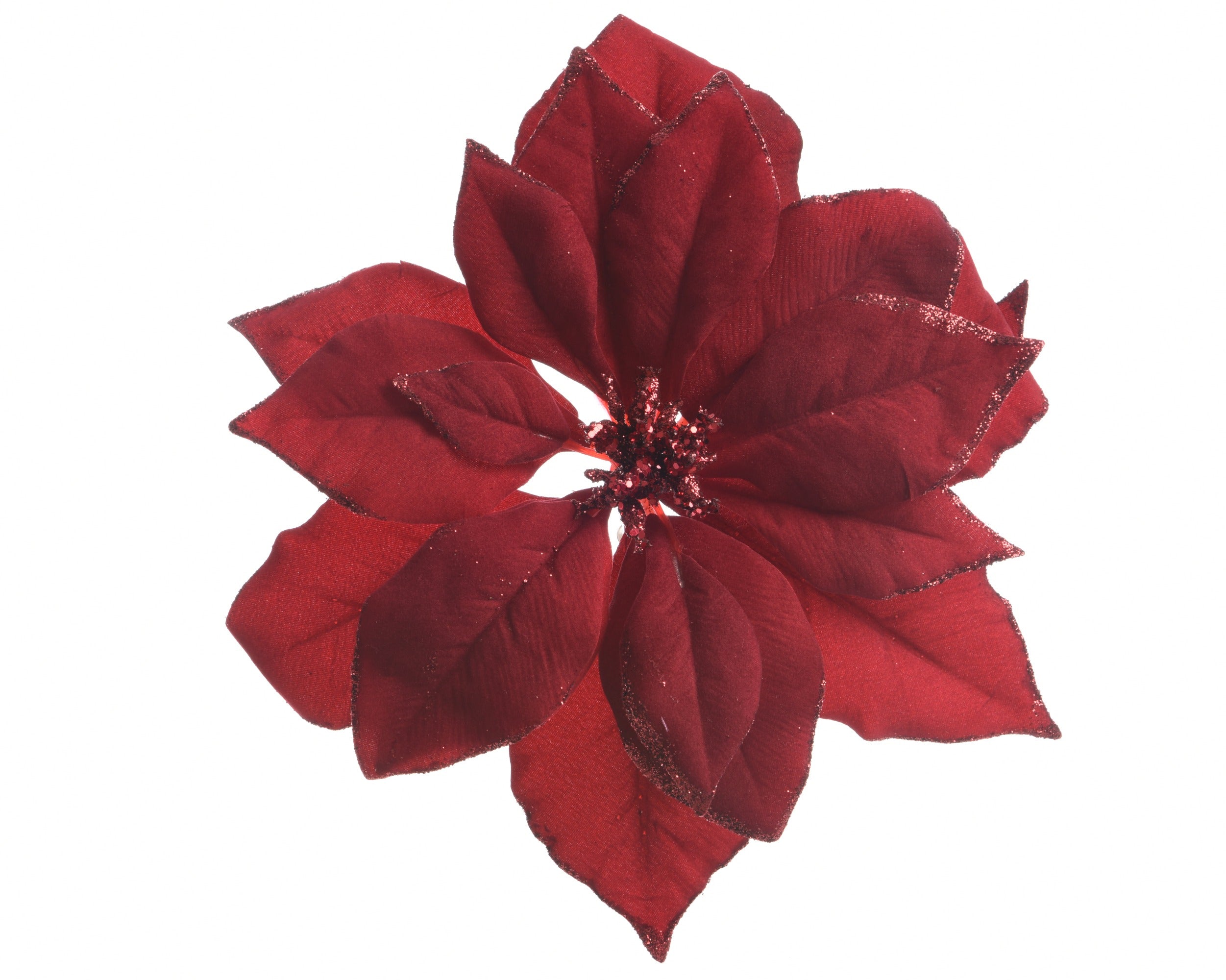 Kerst kerstster op clip glitter 24cm - bordeaux