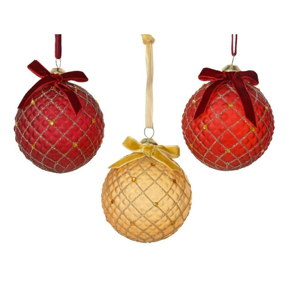 Kerstbal glas transparant gekleurd glitter/steentjes 8cm - ass. (prijs per stuk)