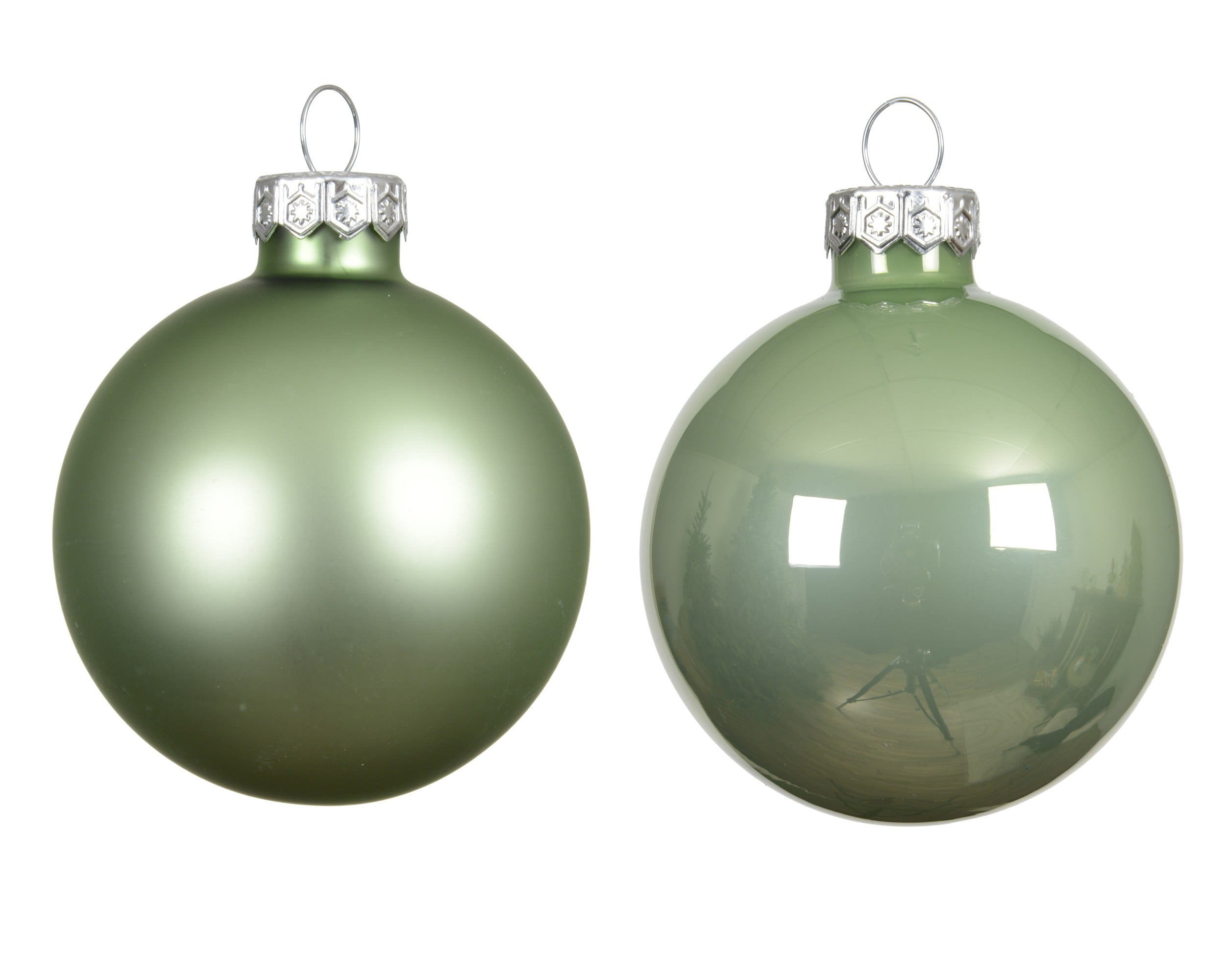 Kerstballen glas emaille/mat mix 3.5cm - matcha green 16st.
