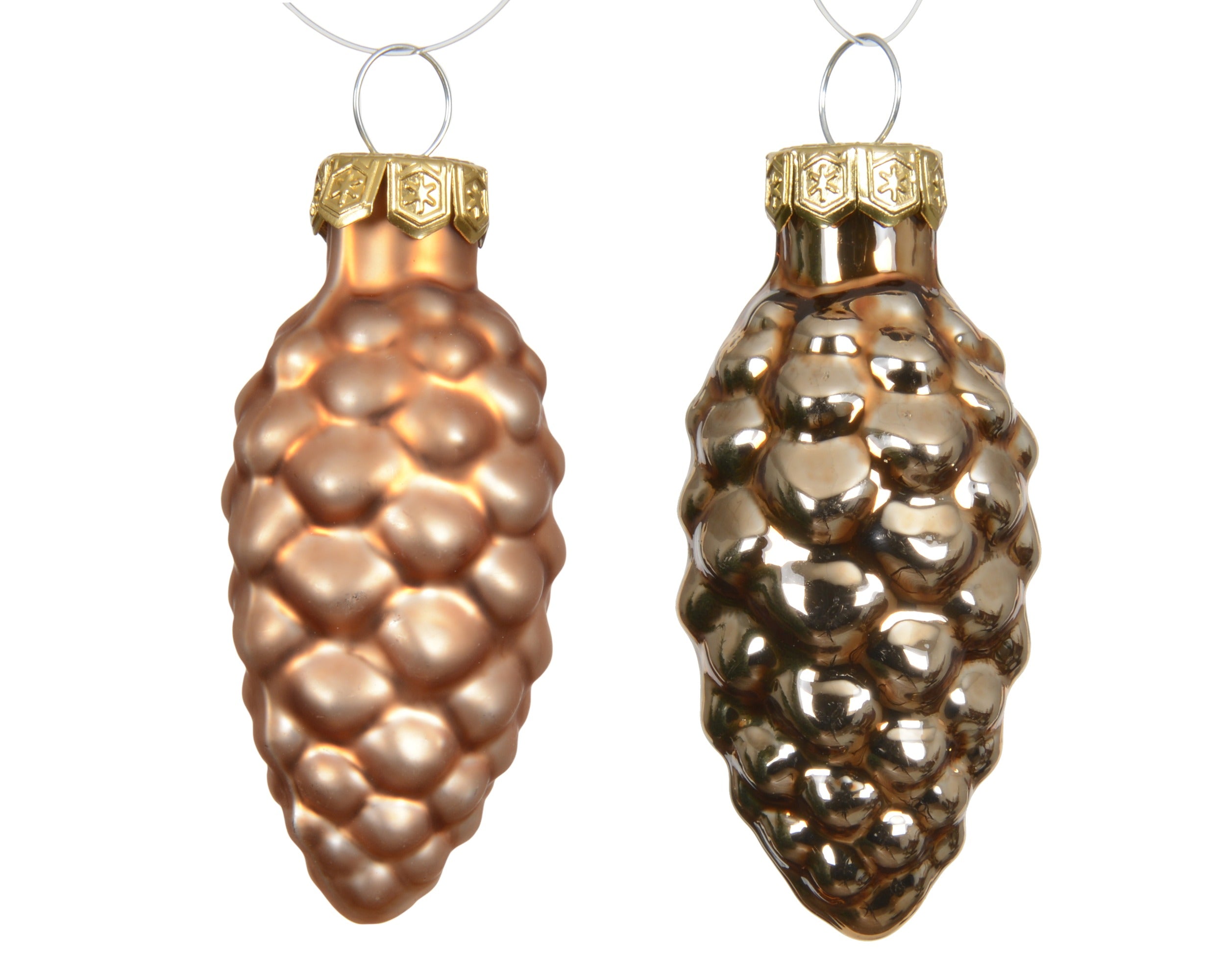 Kerstballen dennenappel glas glans/mat mix 6cm - brandy 12st.