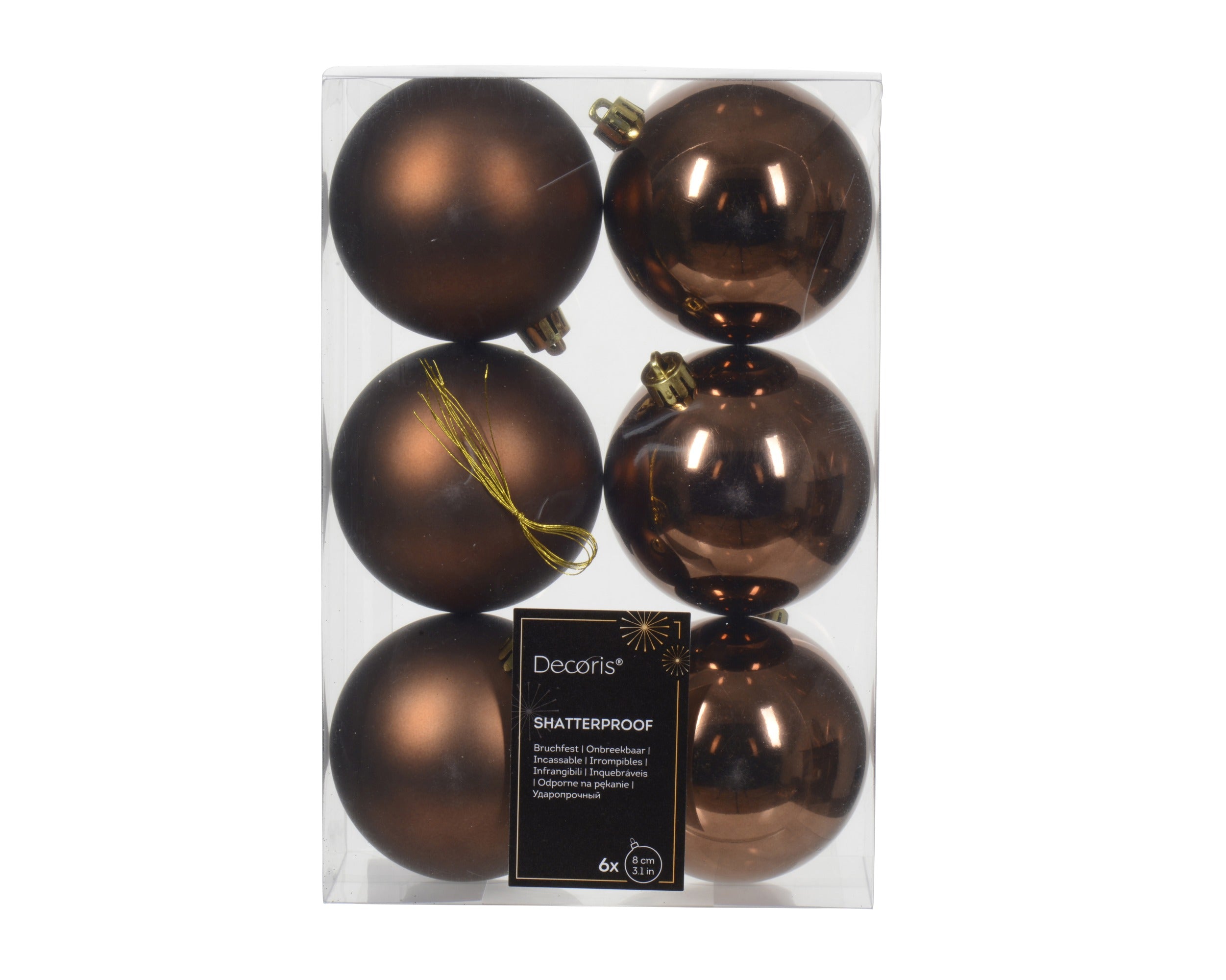 Kerstballen kunststof glans/mat mix 8cm - espresso 6st.