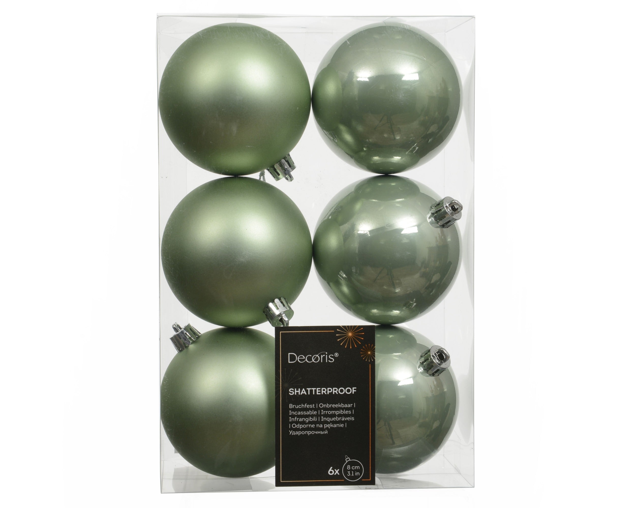 Kerstballen kunststof glans/mat mix 8cm - matcha green 6st.