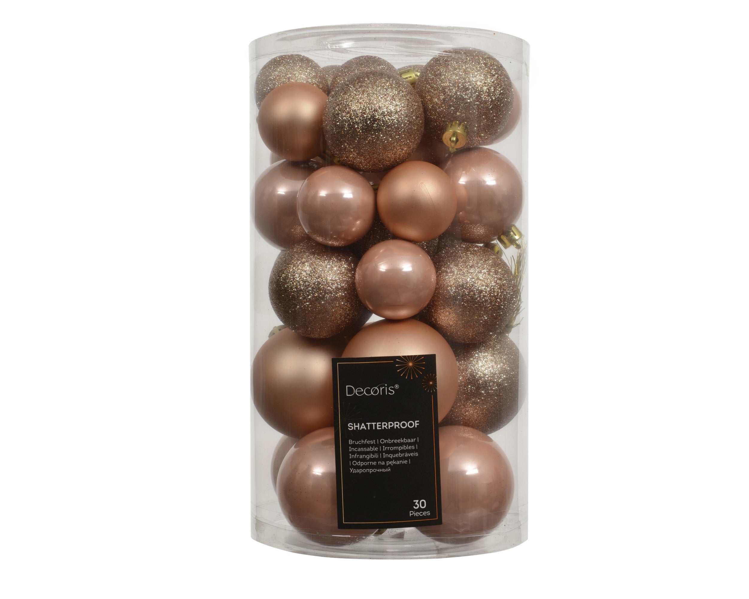 Kerstballen kunststof glans/mat/glitter mix 6cm 5cm 4cm - peach