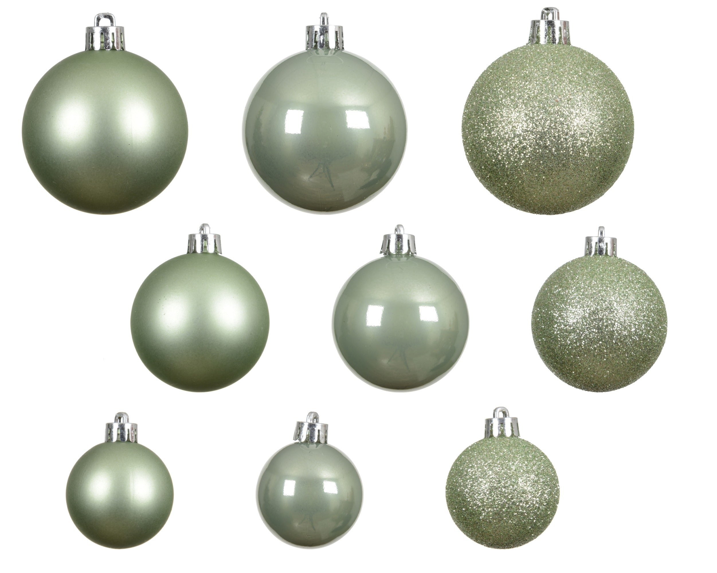 Kerstballen kunststof glans/mat/glitter mix 6cm 5cm 4cm - matcha green 30st.