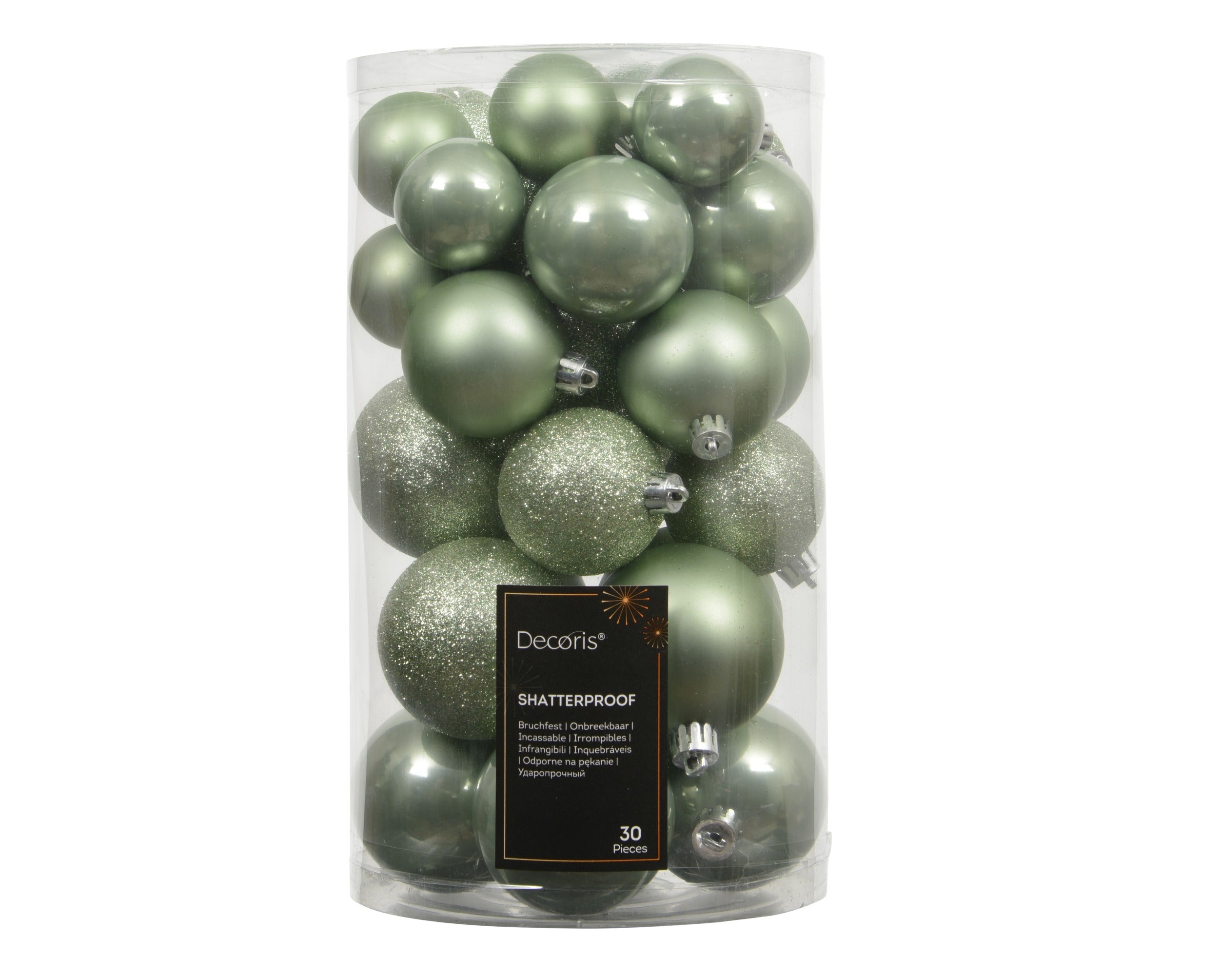 Kerstballen kunststof glans/mat/glitter mix 6cm 5cm 4cm - matcha green 30st.