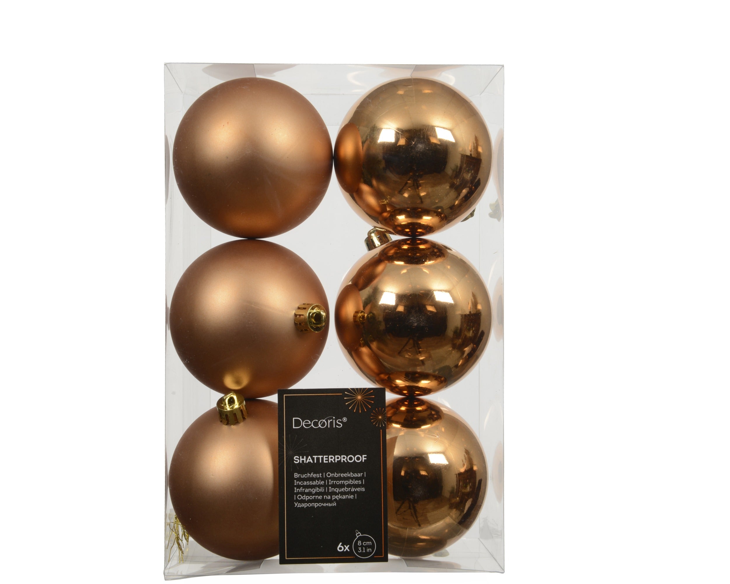 Kerstballen kunststof glans/mat mix 8cm - brandy 6st.