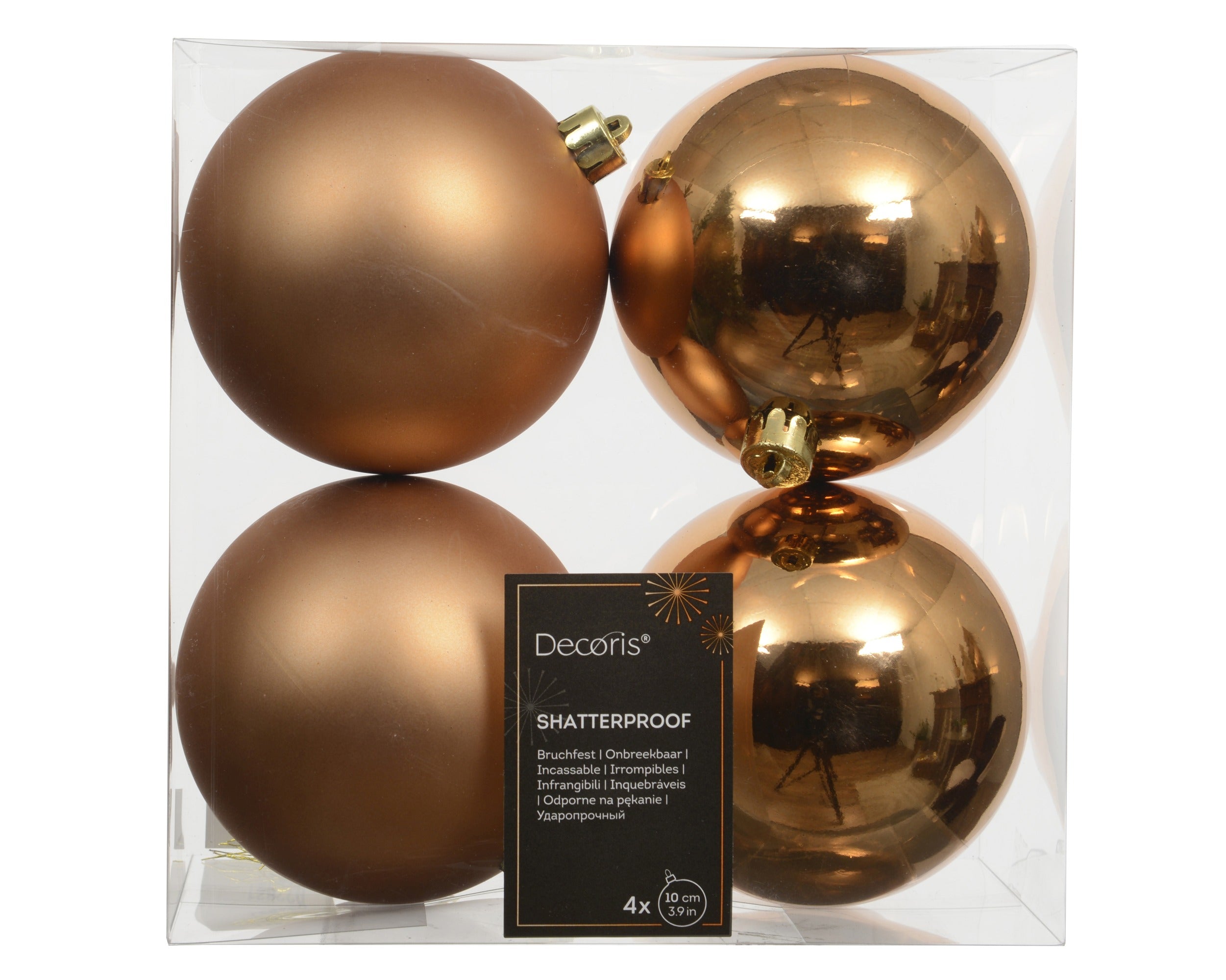 Kerstballen kunststof glans/mat mix 10cm - brandy 4st.