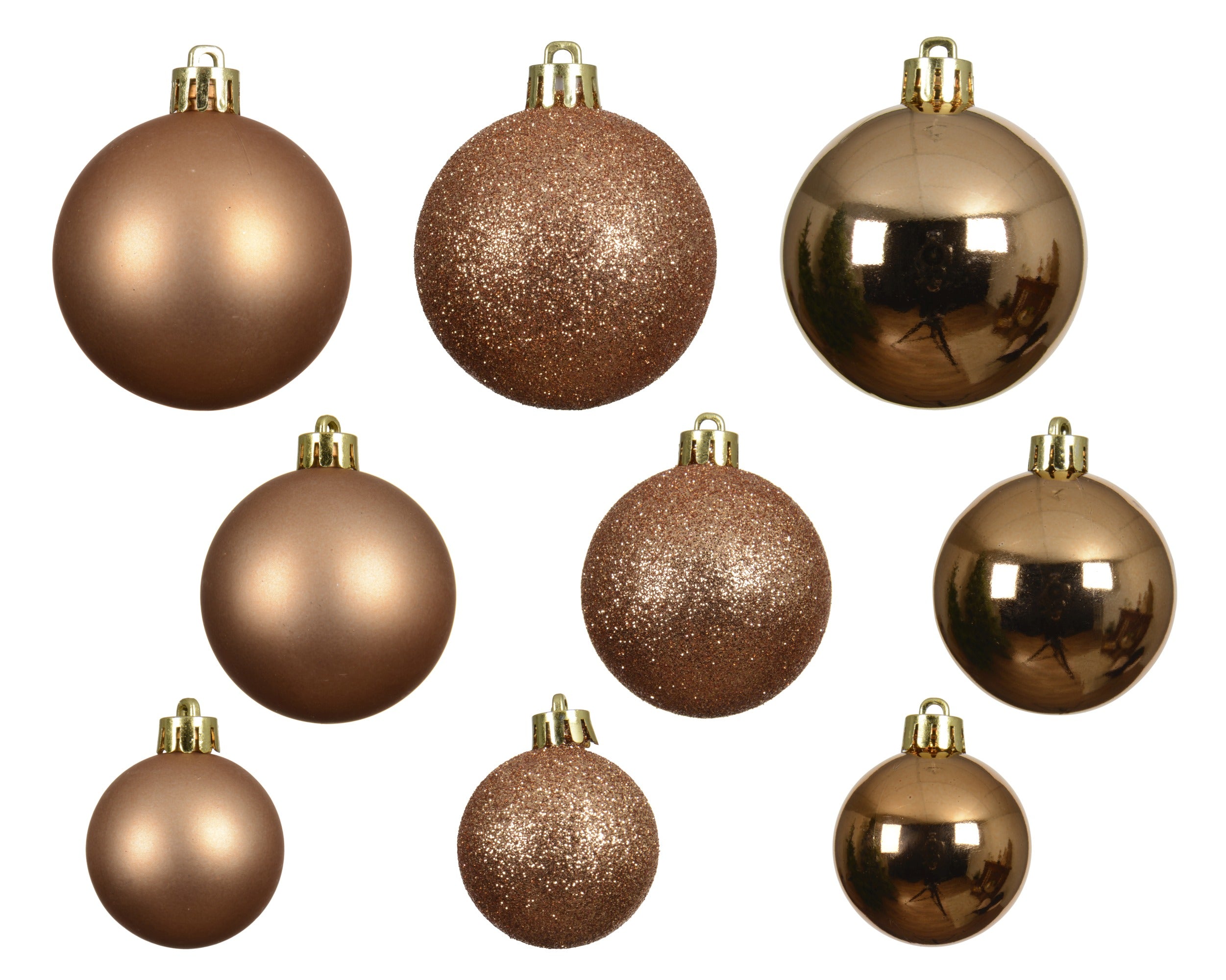 Kerstballen kunststof glans/mat/glitter mix 6cm 5cm 4cm - brandy 30st.