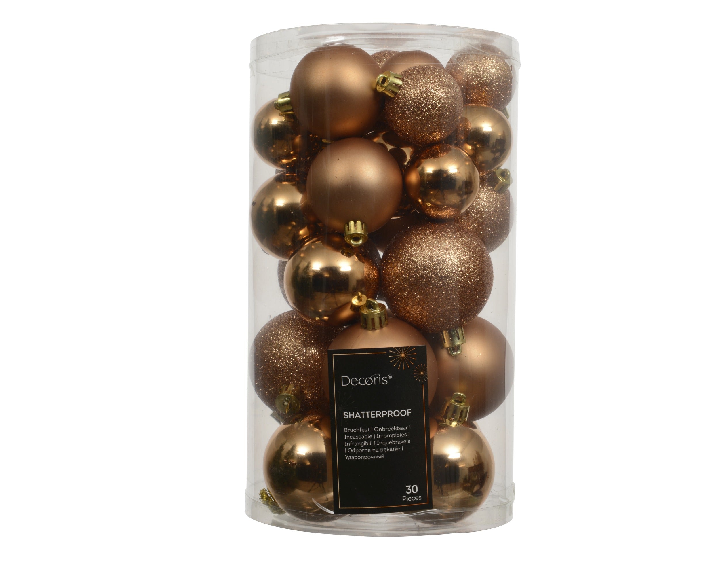 Kerstballen kunststof glans/mat/glitter mix 6cm 5cm 4cm - brandy 30st.