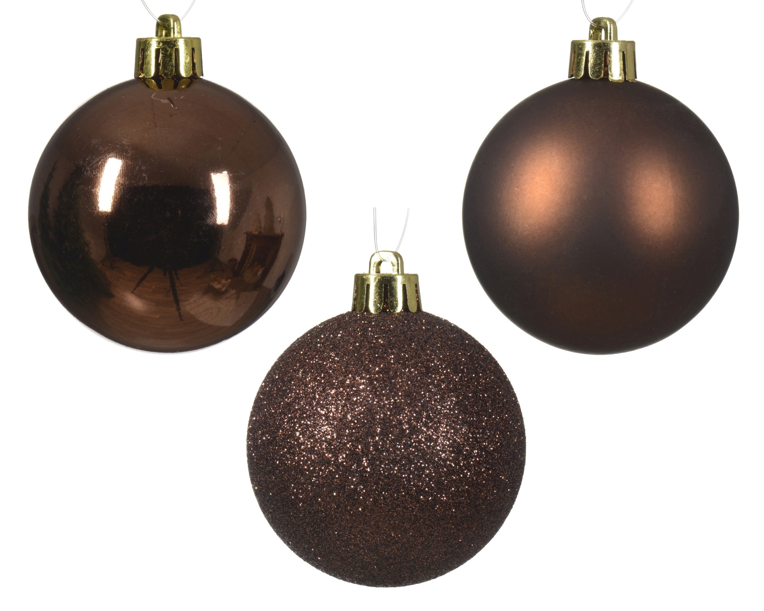 Kerstballen kunststof glans/mat/glitter mix 6cm 5cm 4cm - espresso 30st.