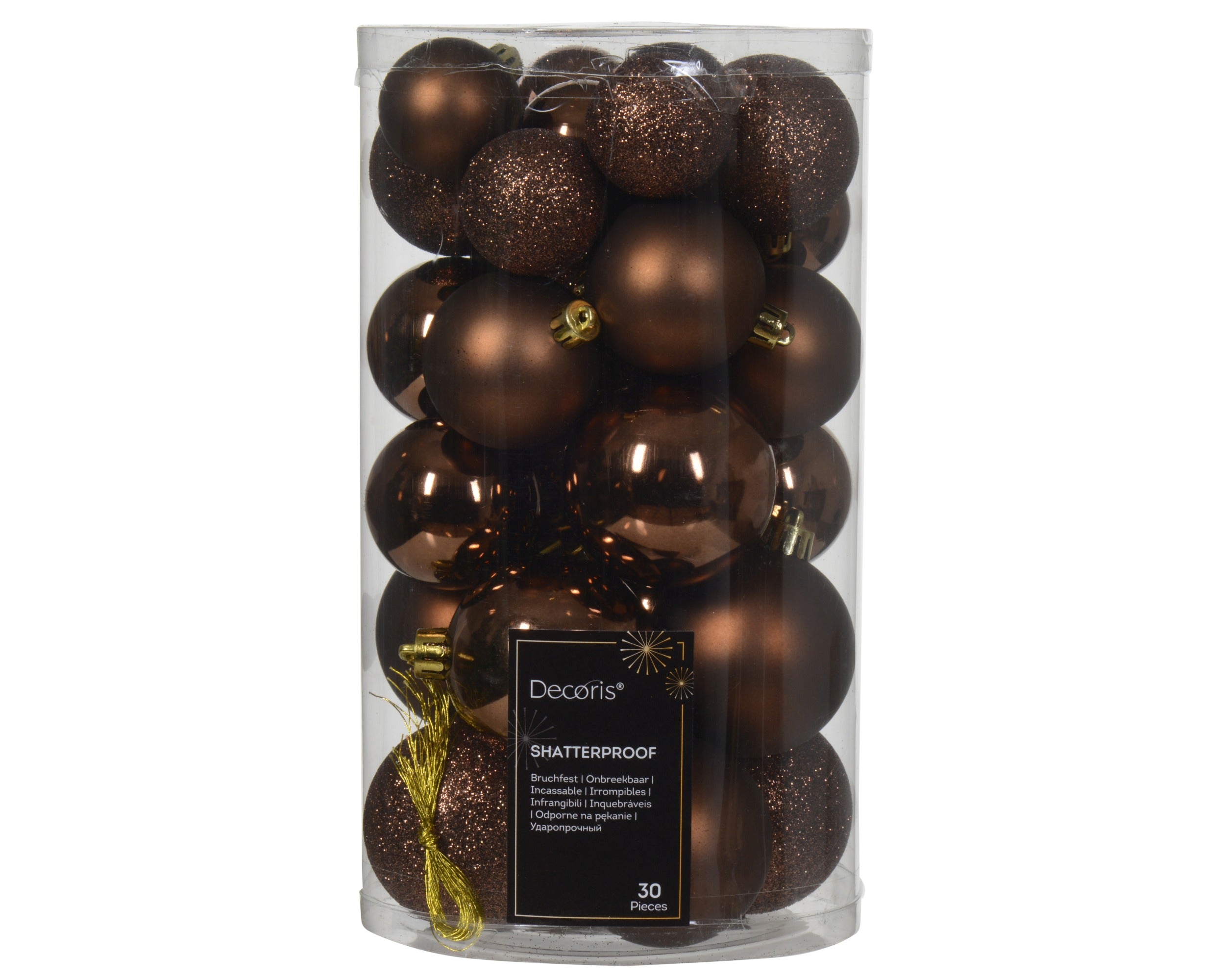 Kerstballen kunststof glans/mat/glitter mix 6cm 5cm 4cm - espresso 30st.