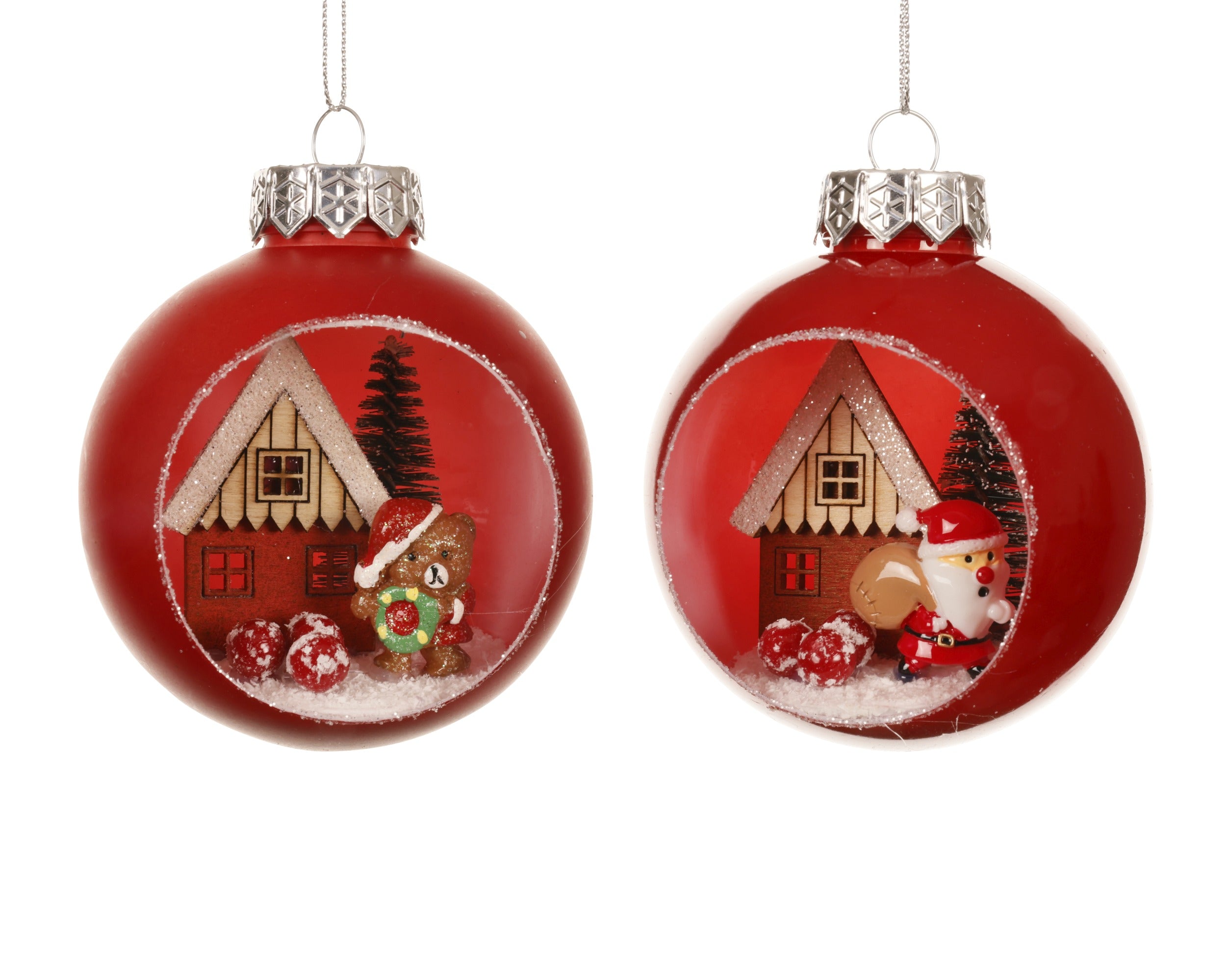 Kerstbal plastic 8cm - rood/wit - ass. (prijs per stuk)