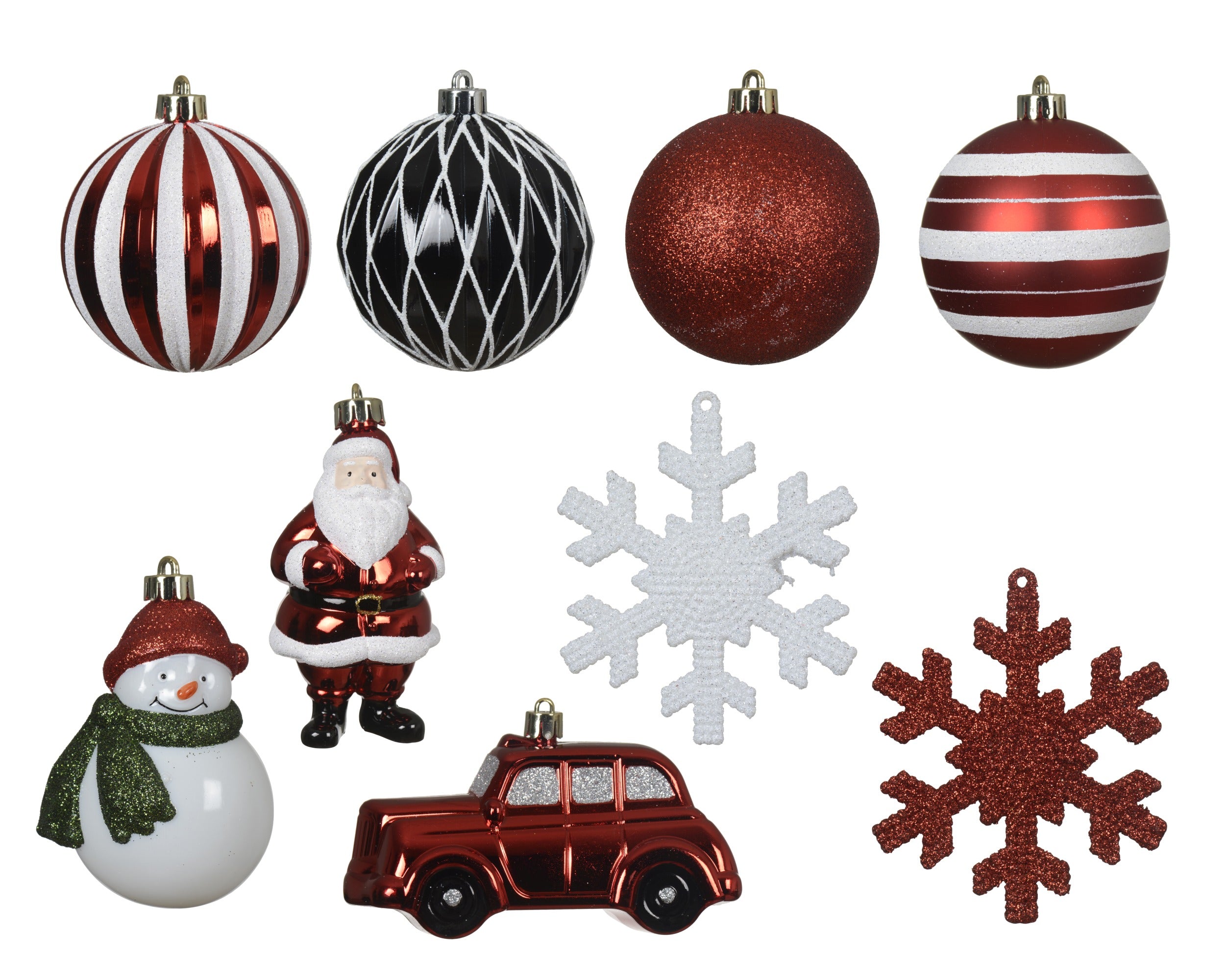 Kerstballen box kunststof glans/mat/glitter mix - rood/wit/zilver 25st.