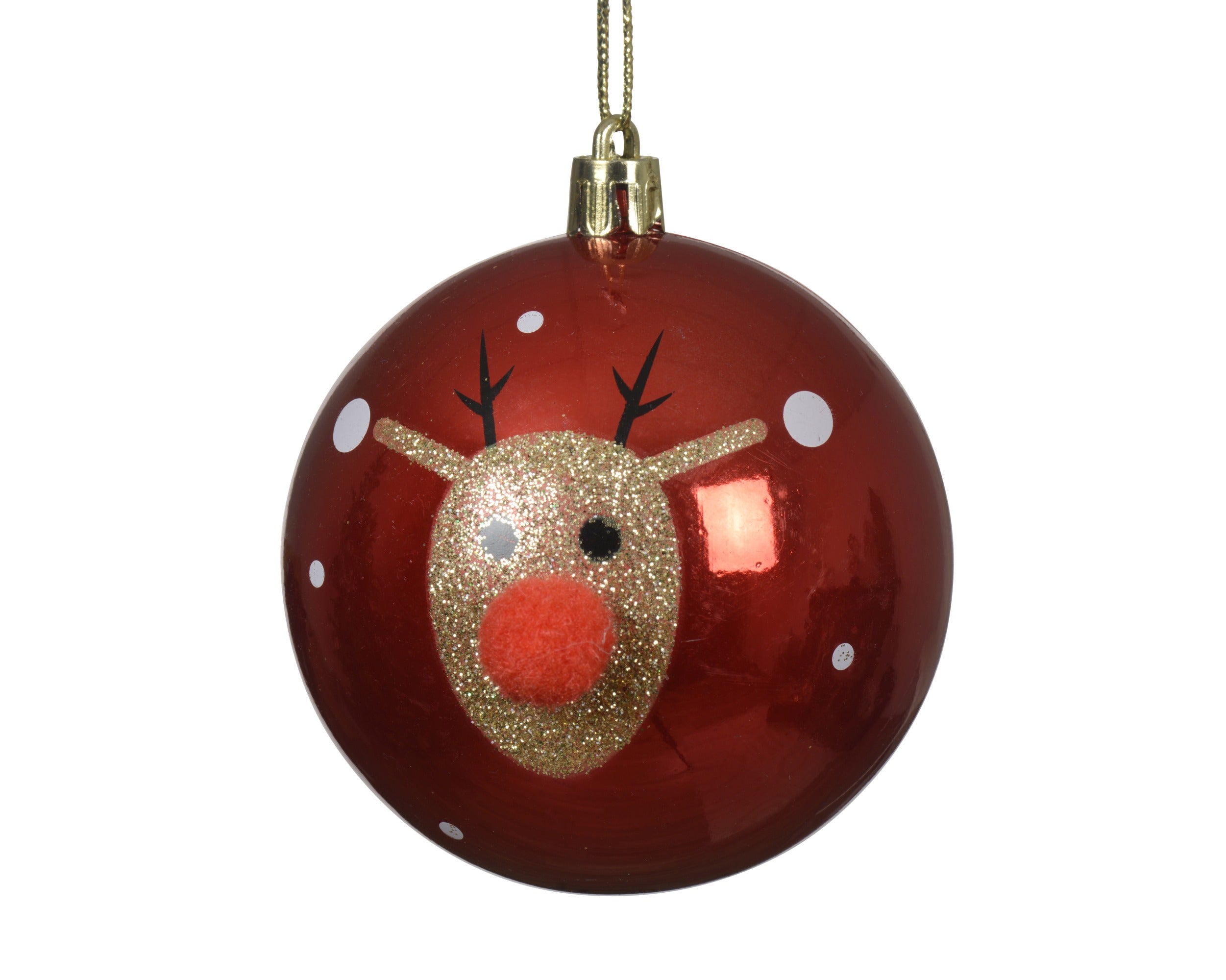 Kerstbal kunststof glitter hert 8cm - rood/goud