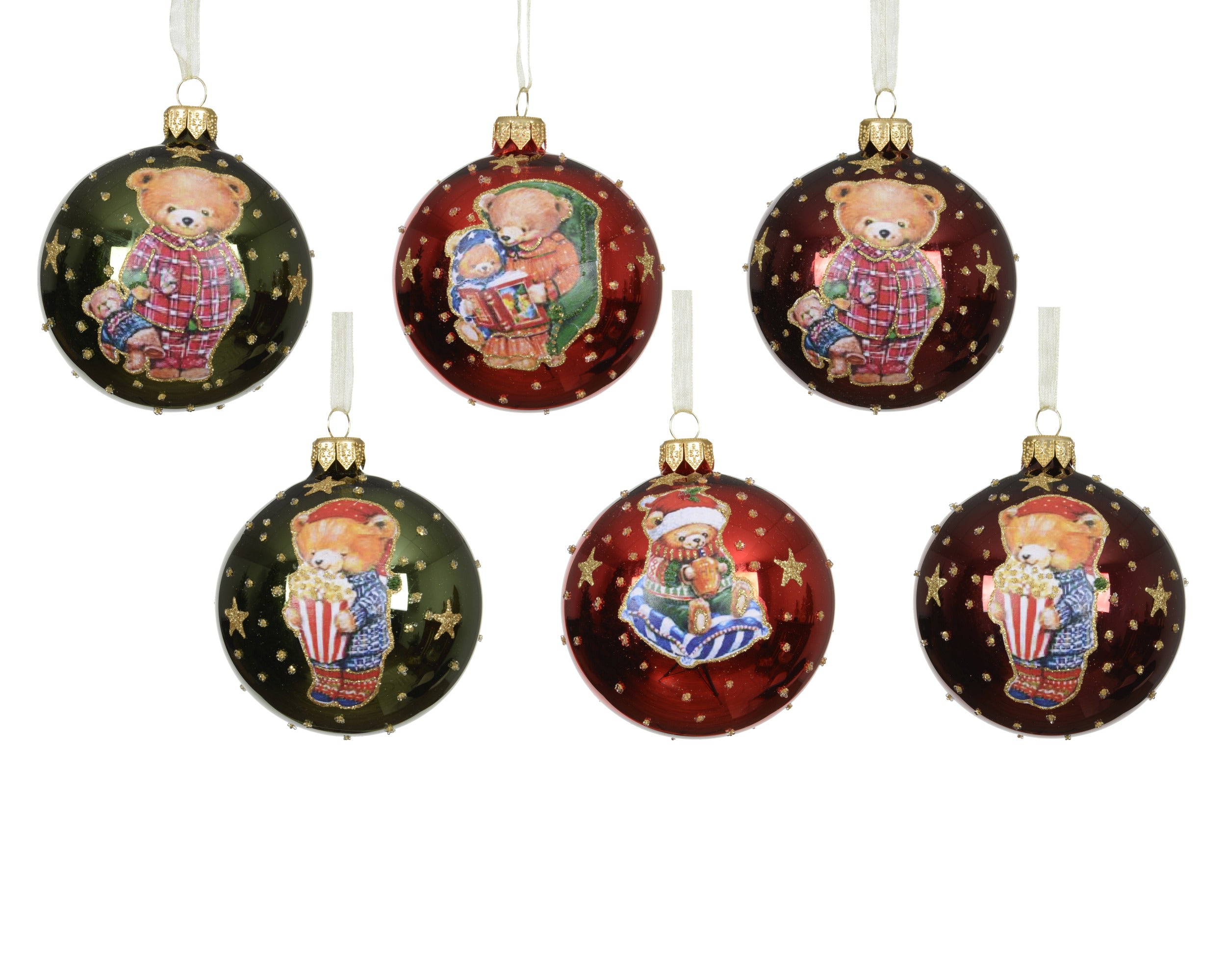 Kerstbal glas beren 8cm - ass. (prijs per stuk)