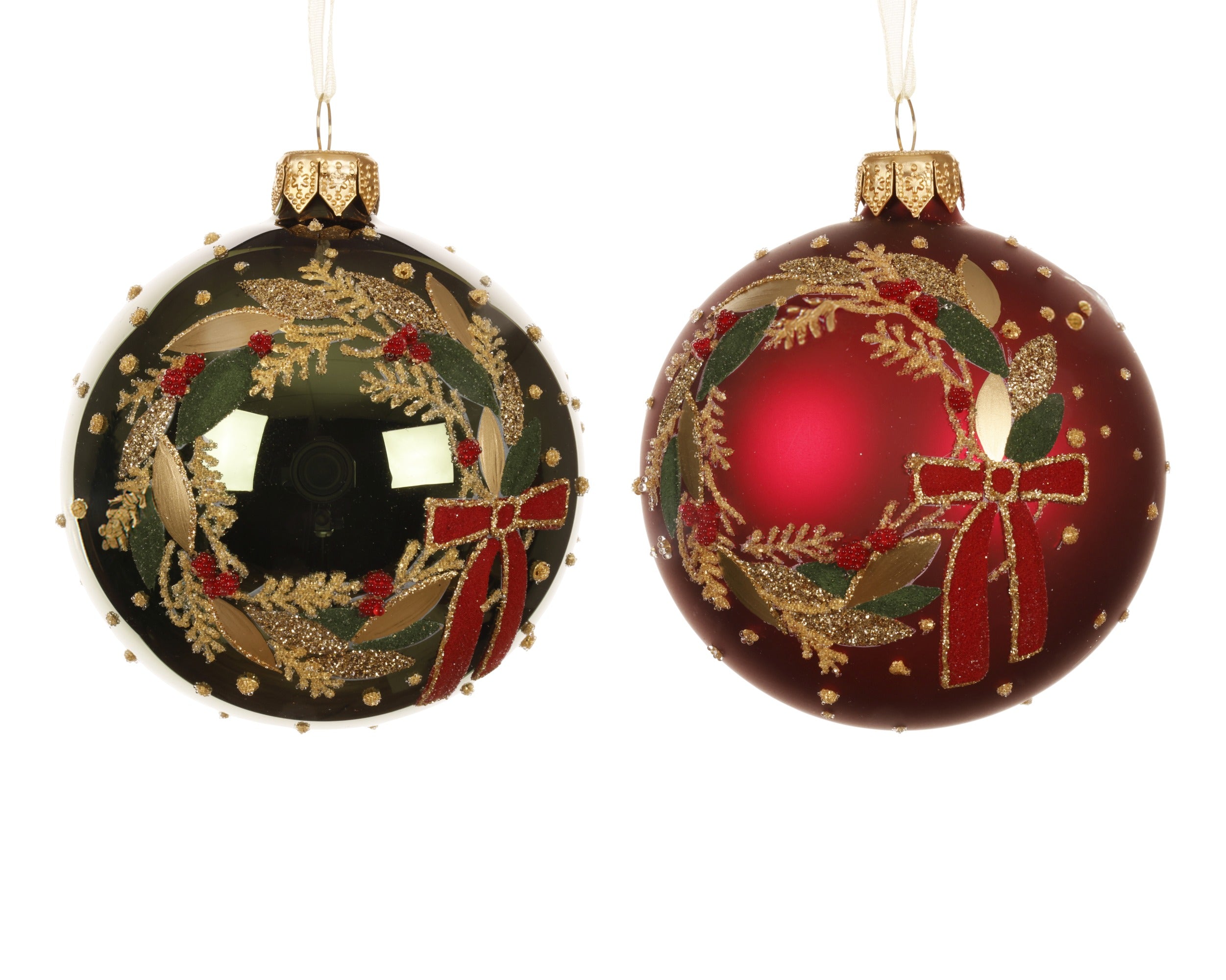 Kerstbal glas 8cm - groen/rood - ass. (prijs per stuk)
