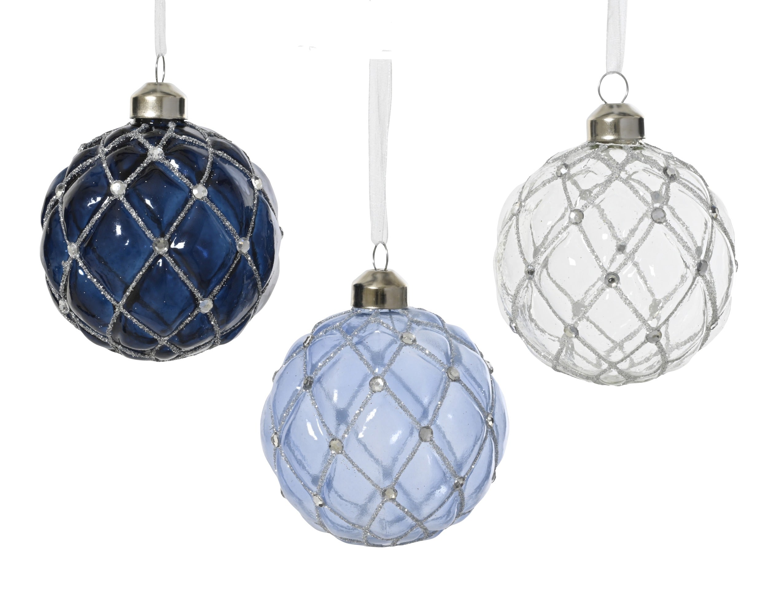 Kerstbal glas glitter parels 8cm - ass. (prijs per stuk)