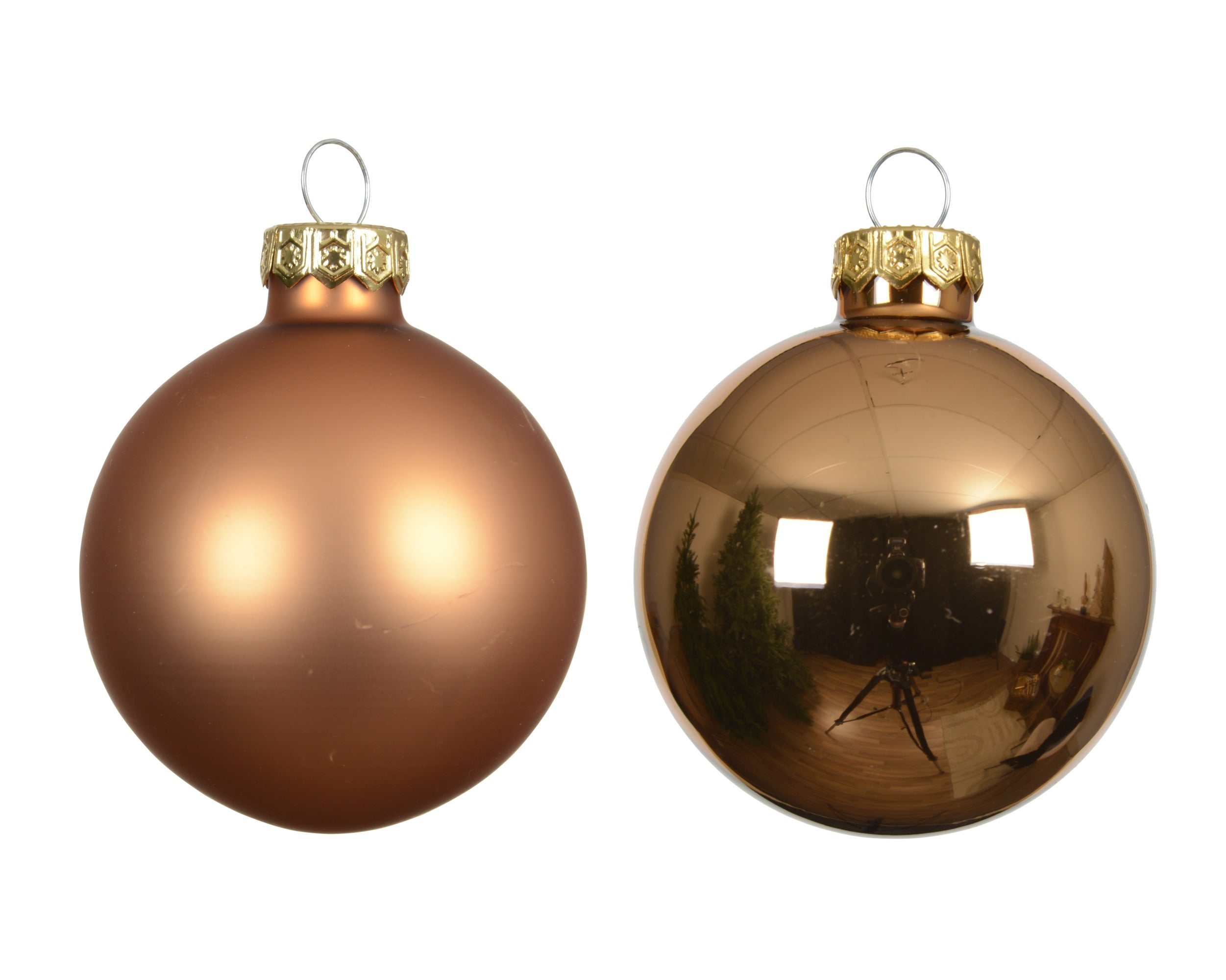 Kerstballen glas glans/mat mix 8cm - brandy 6st.