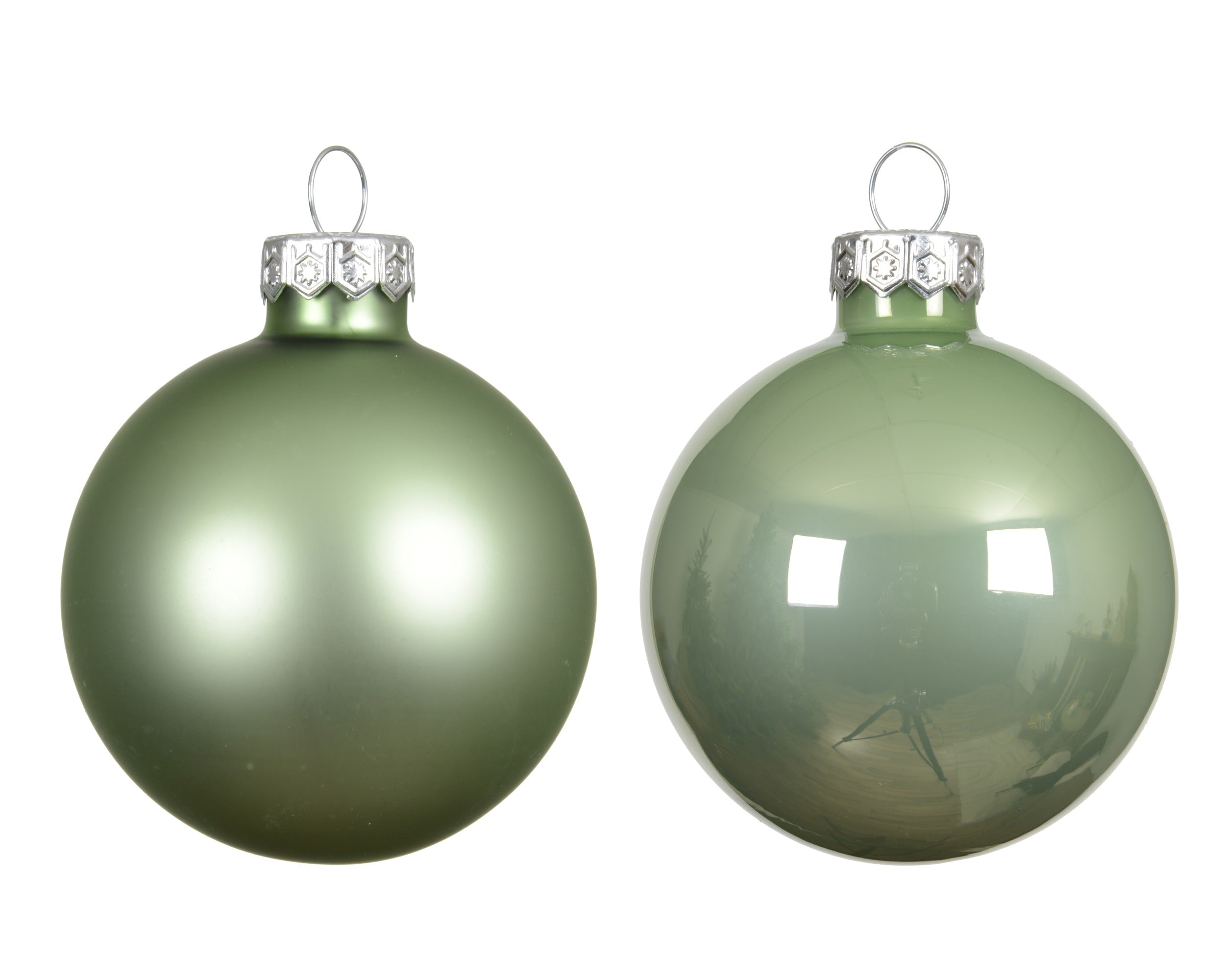 Kerstballen glas emaille/mat mix 6cm - matcha green 10st.