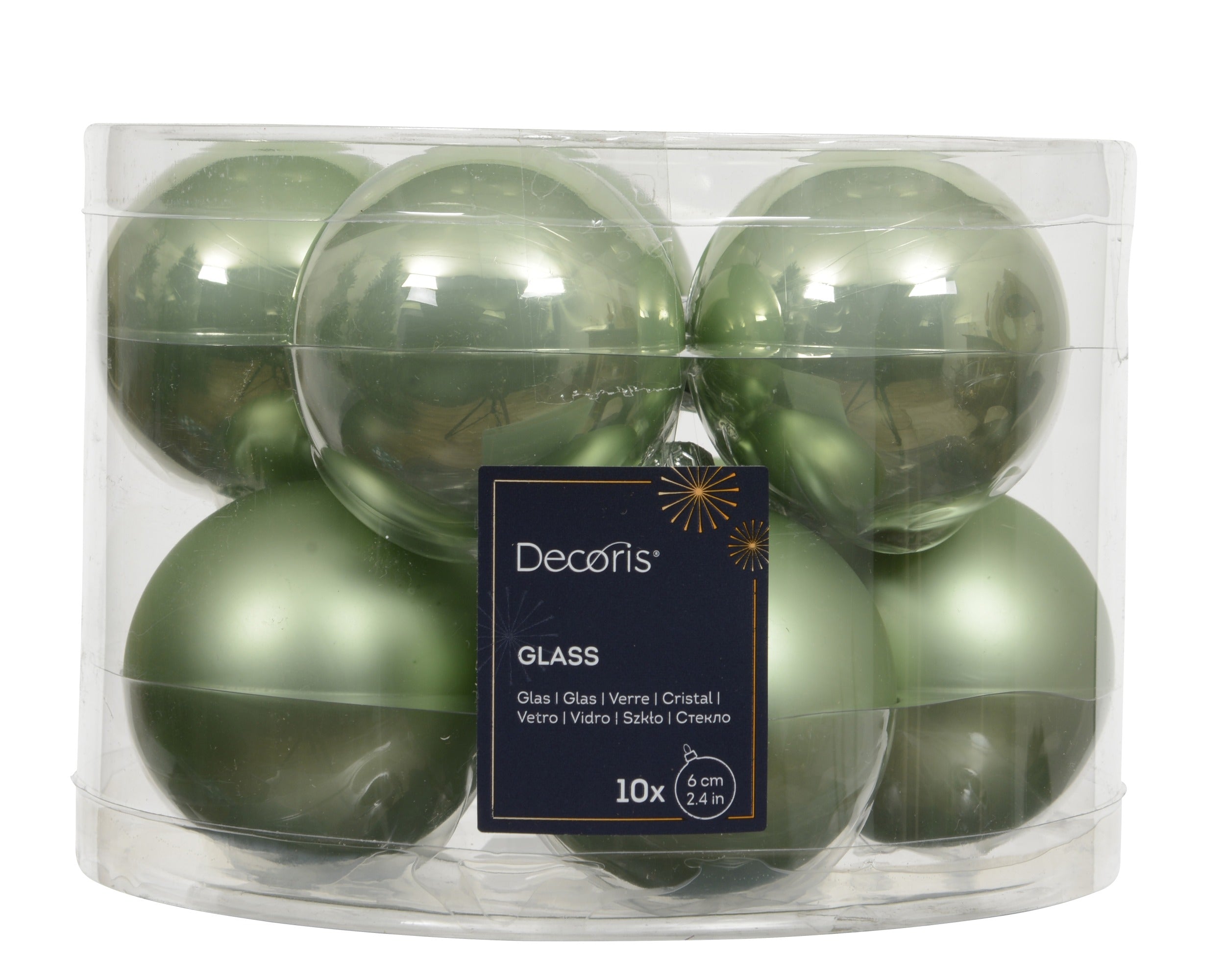 Kerstballen glas emaille/mat mix 6cm - matcha green 10st.