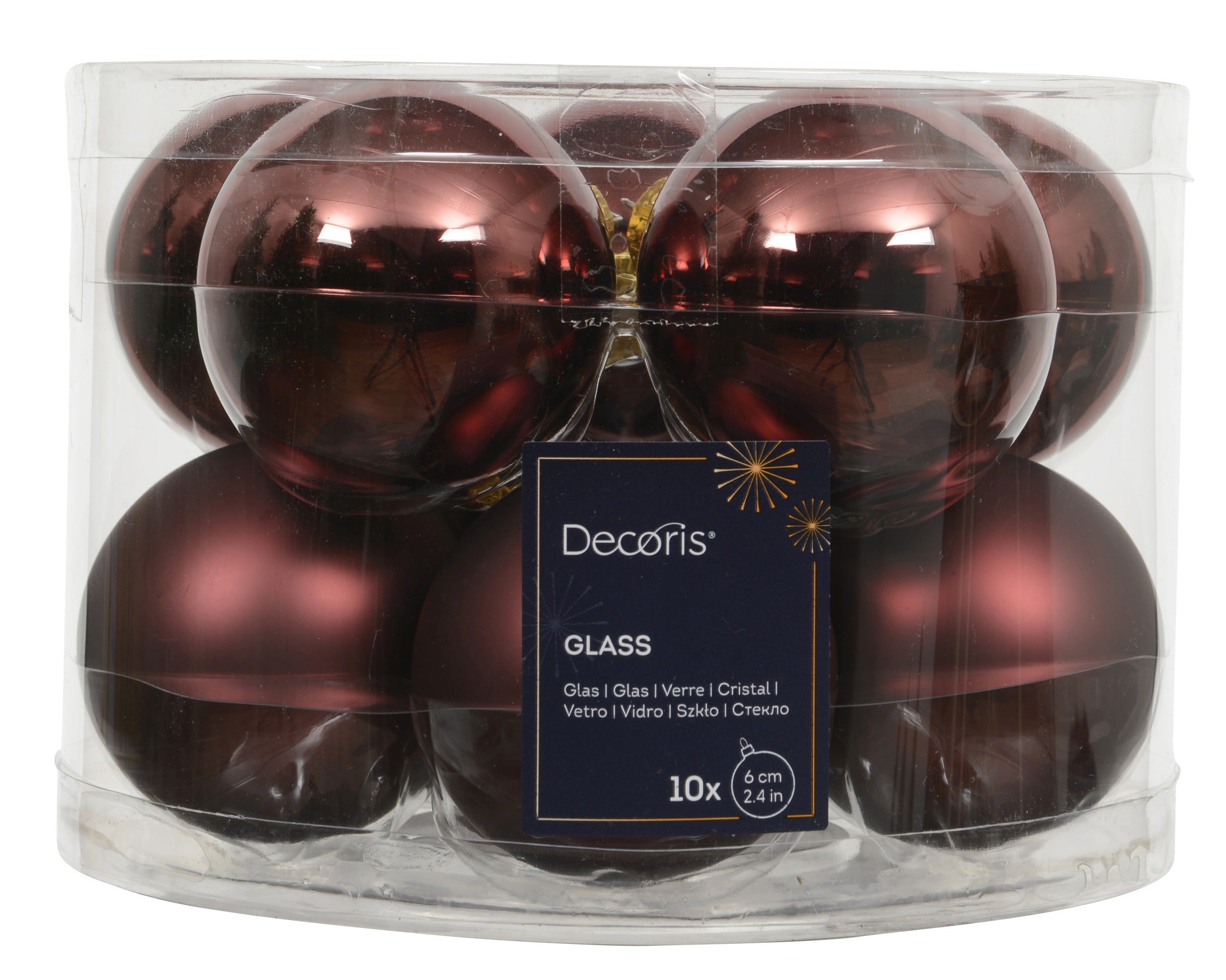 Kerstballen glas glans/mat mix 6cm - maroon 10st.
