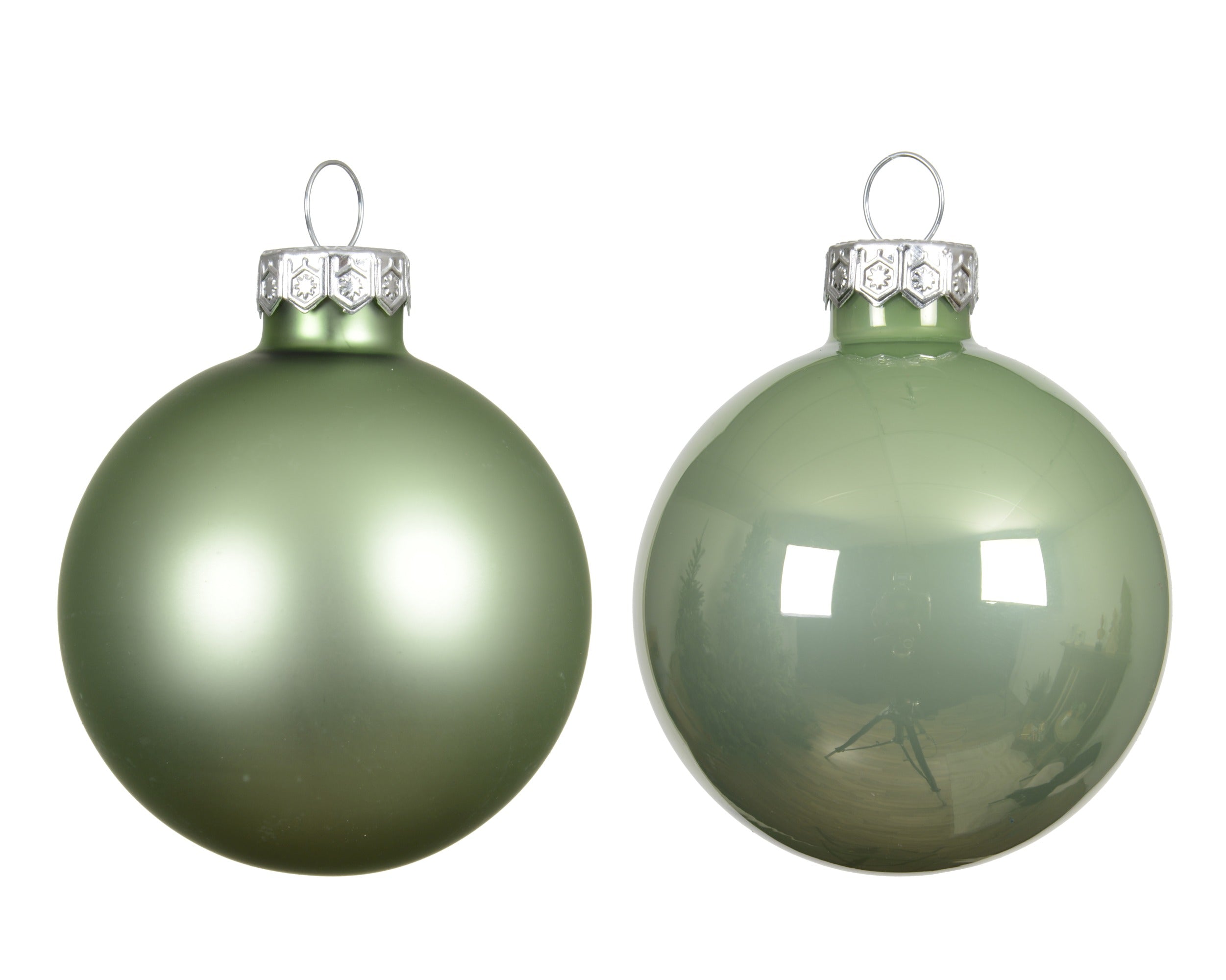 Kerstballen glas emaille/mat mix 7cm - matcha green 8st.