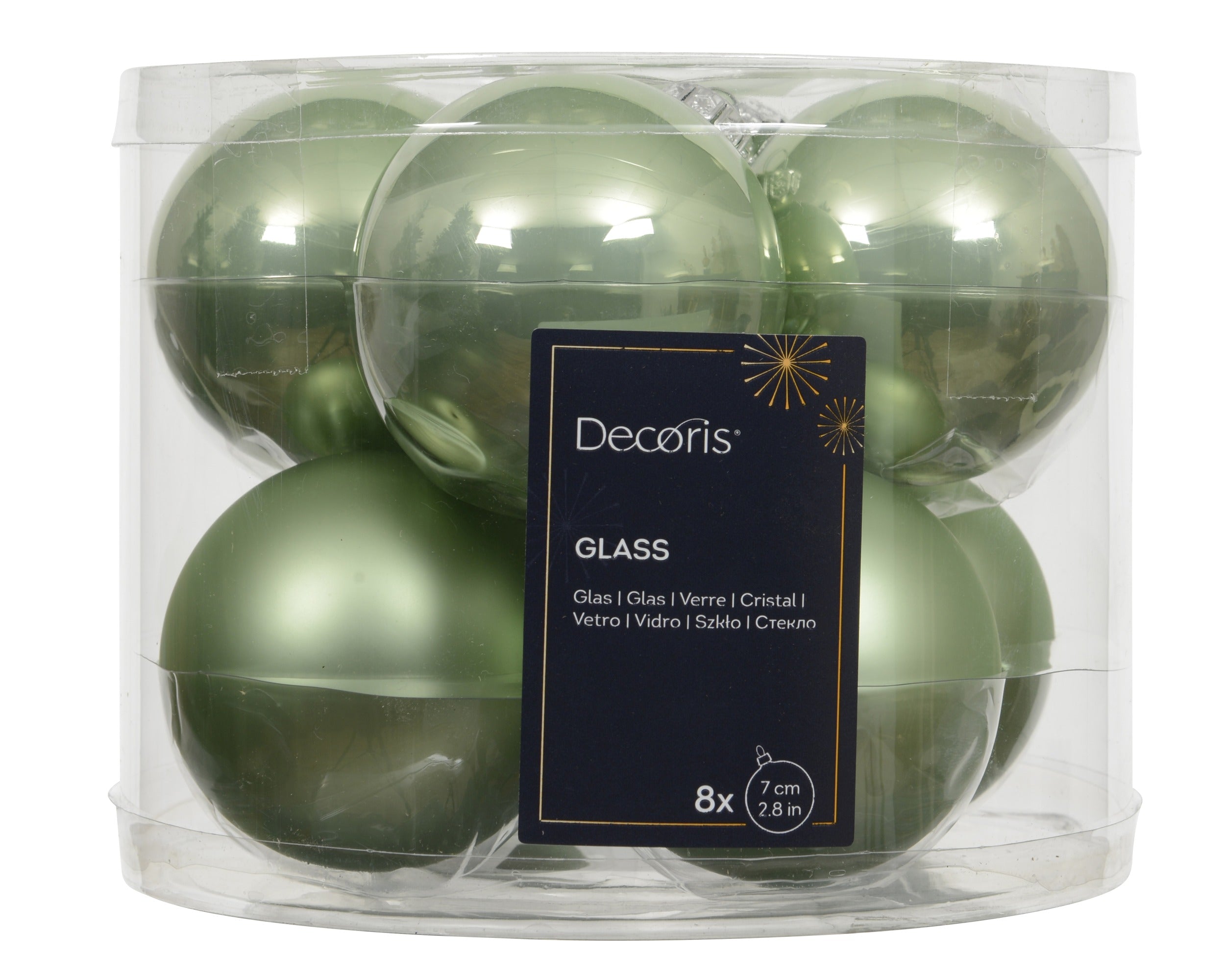 Kerstballen glas emaille/mat mix 7cm - matcha green 8st.