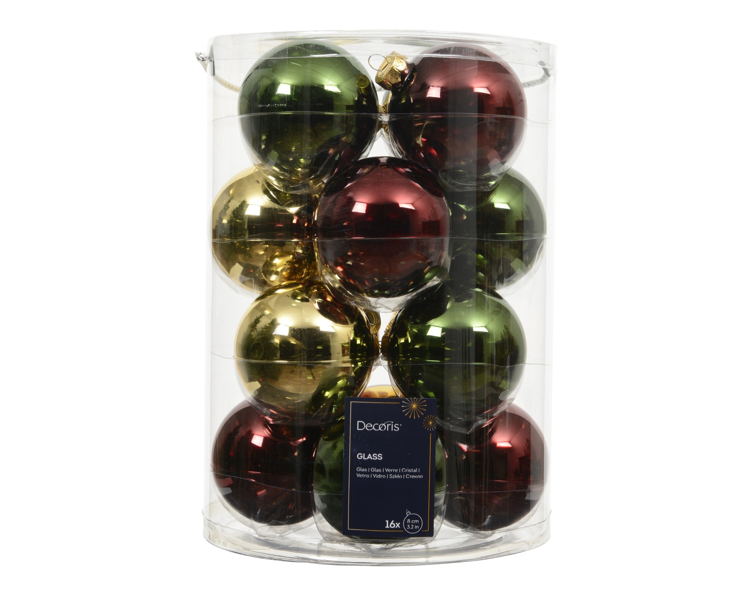 Kerstballen glas glans 8cm - multi 16st.