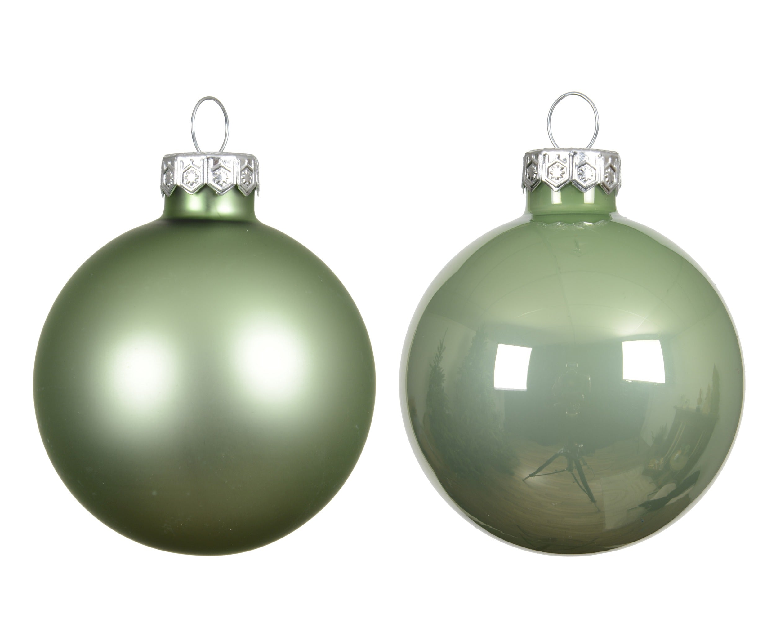 Kerstballen glas emaille/mat mix 8cm - matcha green 6st.