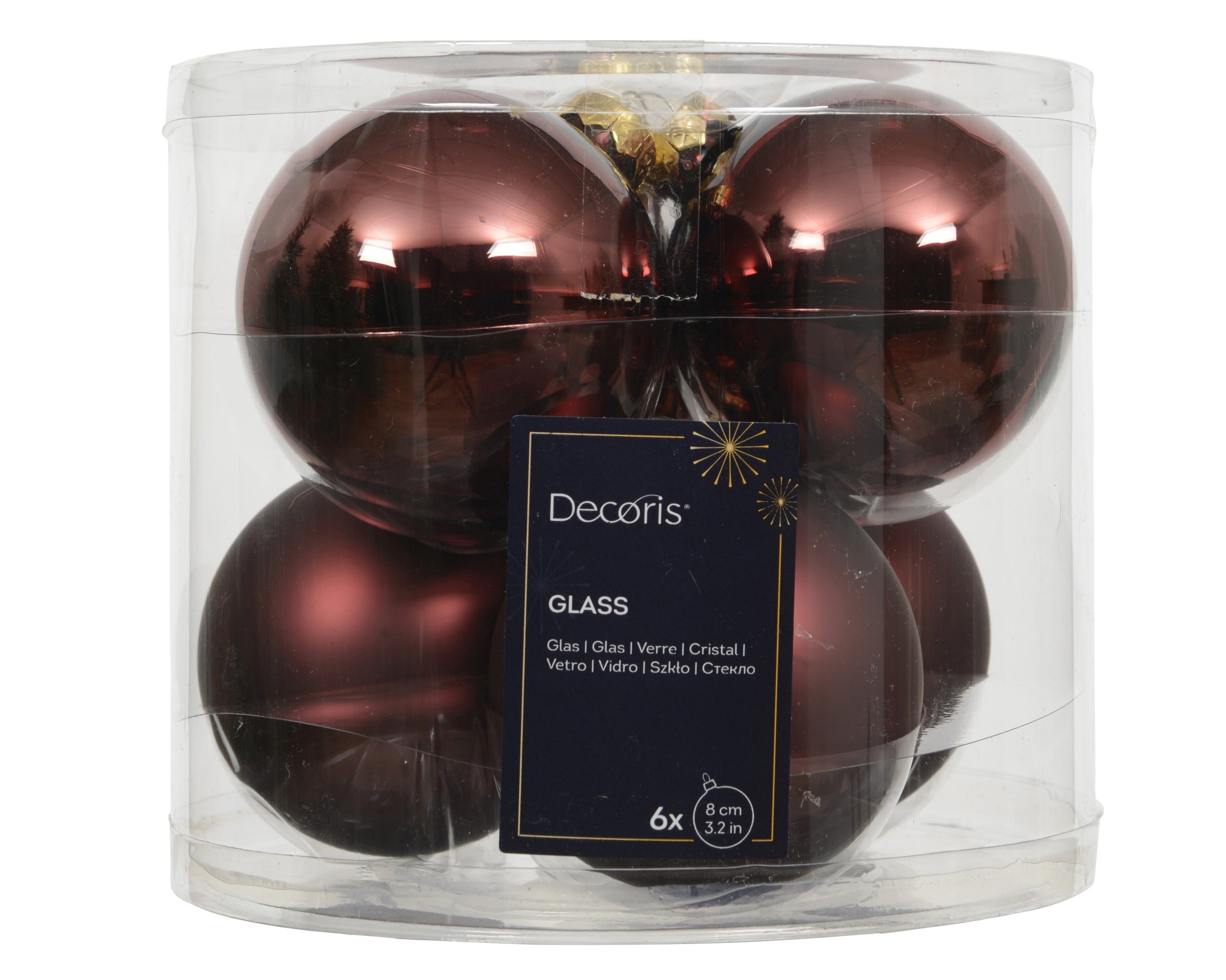 Kerstballen glas glans/mat mix 8cm - maroon 6st.