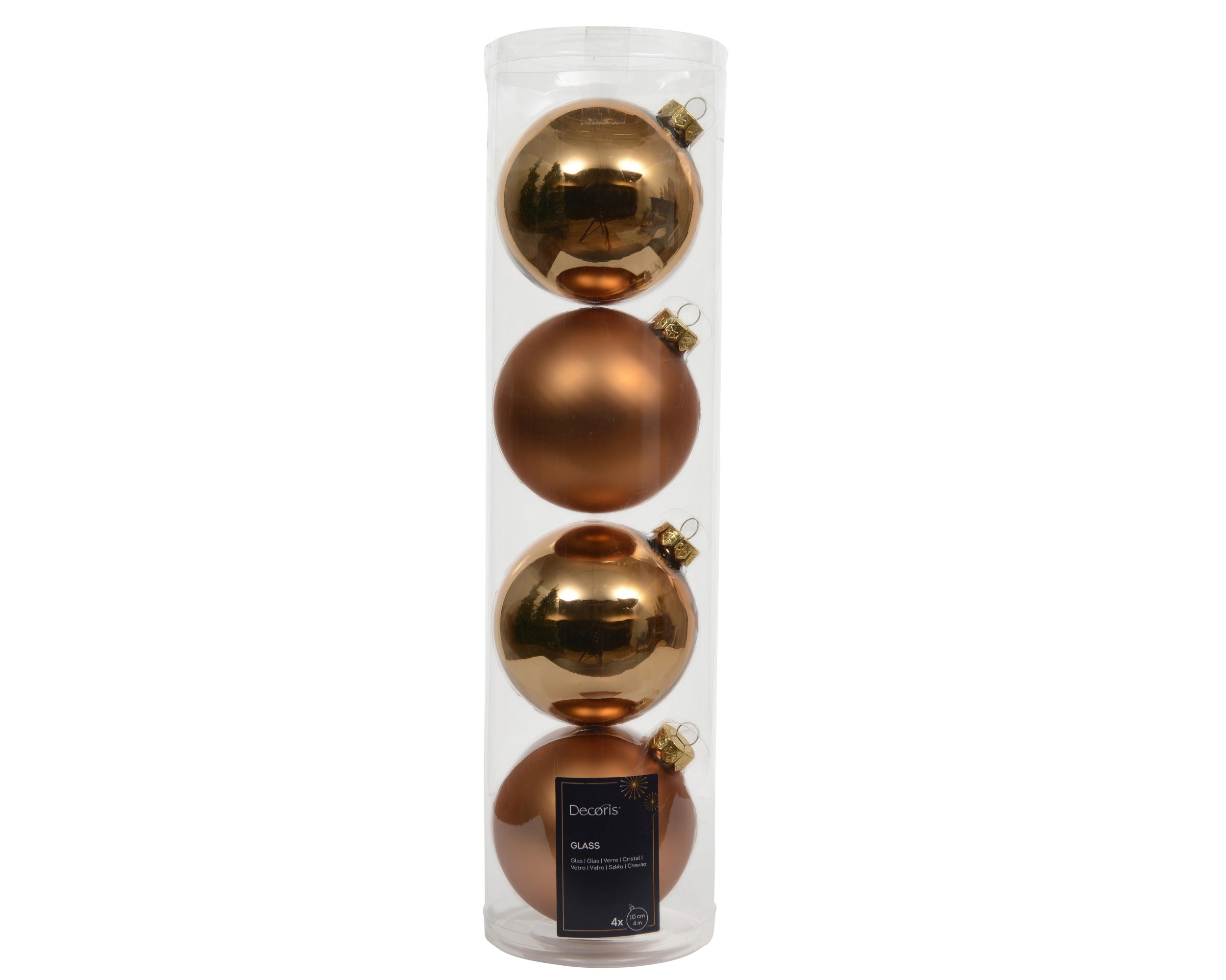 Kerstballen glas glans/mat mix 10cm - brandy 4st.