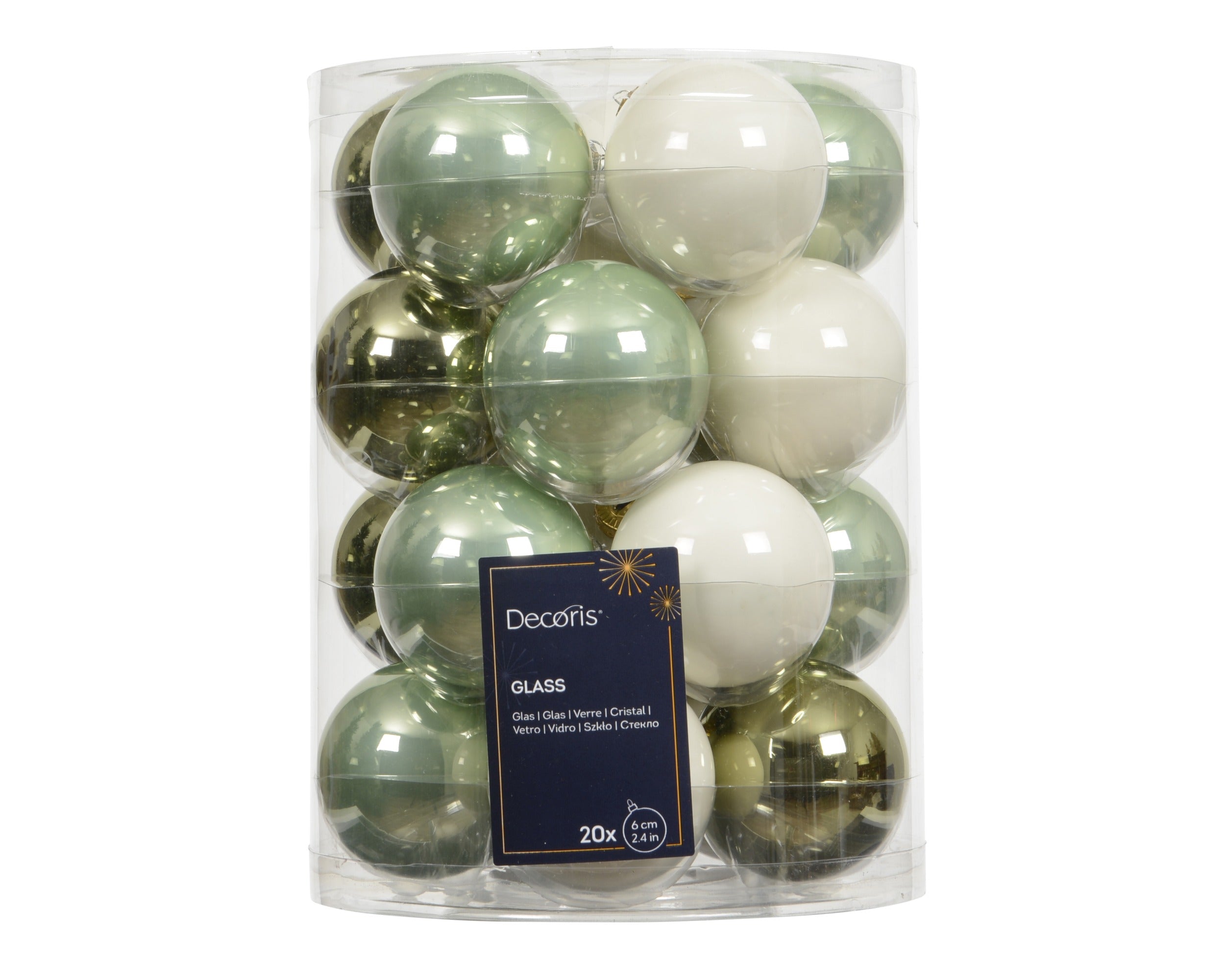 Kerstballen glas emaille/glans mix 6cm - groen 20st.